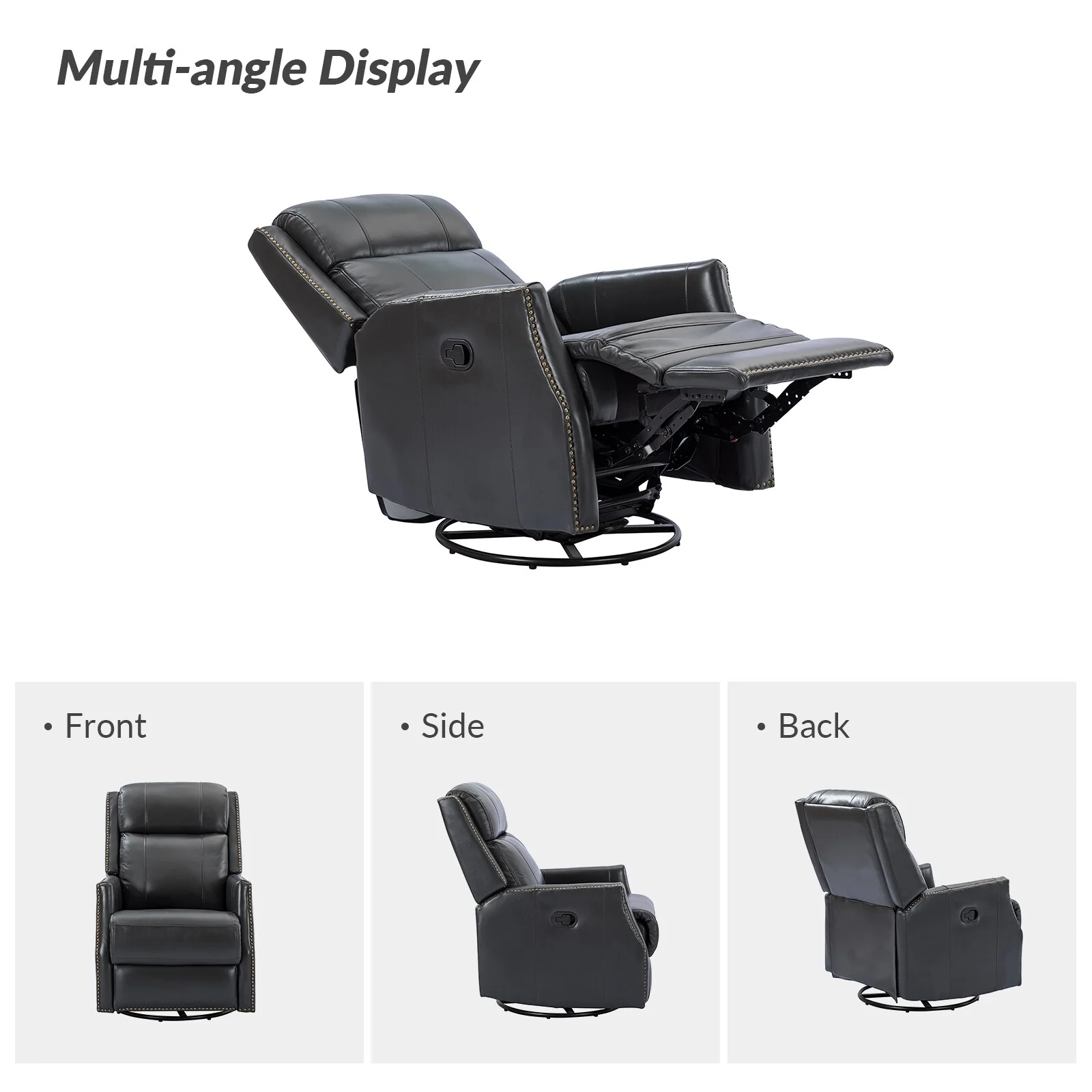 Demeter modern Genuine Leather Swivel Nursery Chair with Nailhead Trims Set of 2 by HULALA HOME