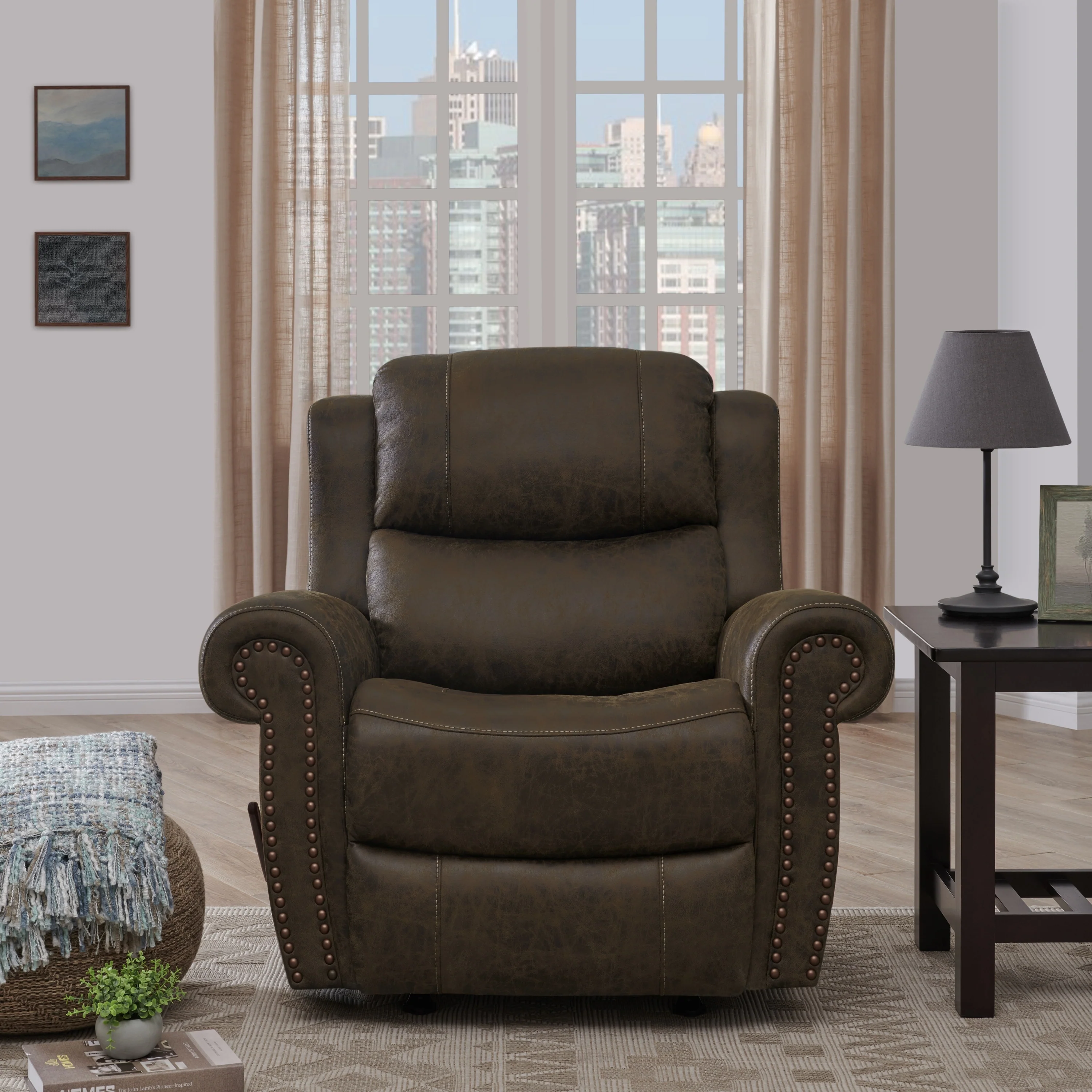 Copper Grove Dilsen Extra Large Rolled Arm Rocker Recliner Chair