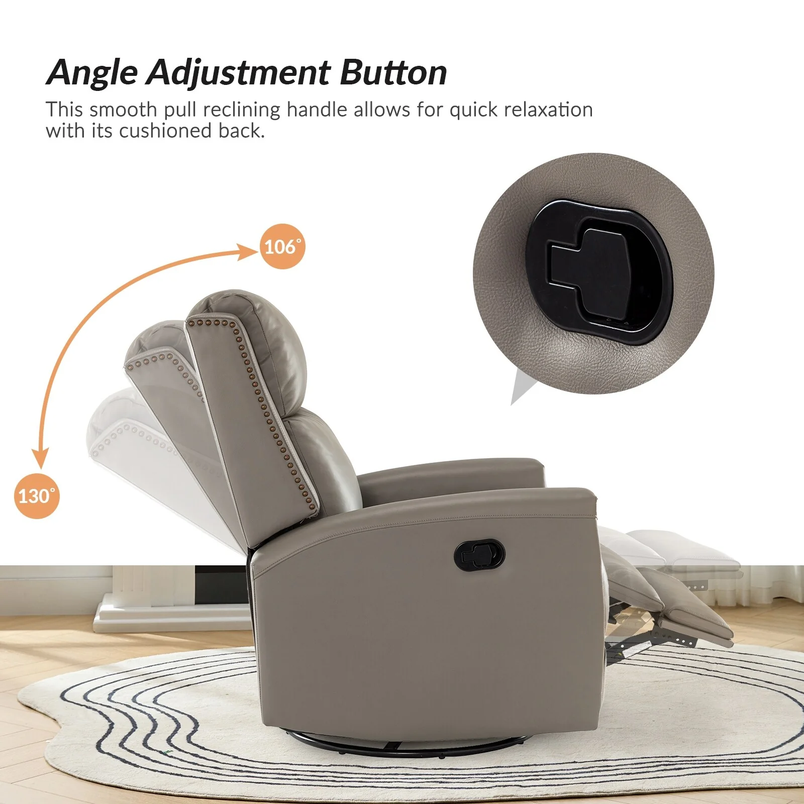 Fiacro 30.31Wide Modern Genuine Leather Wingback Swivel Rocker Recliner with Nailhead Trims, Set of 2