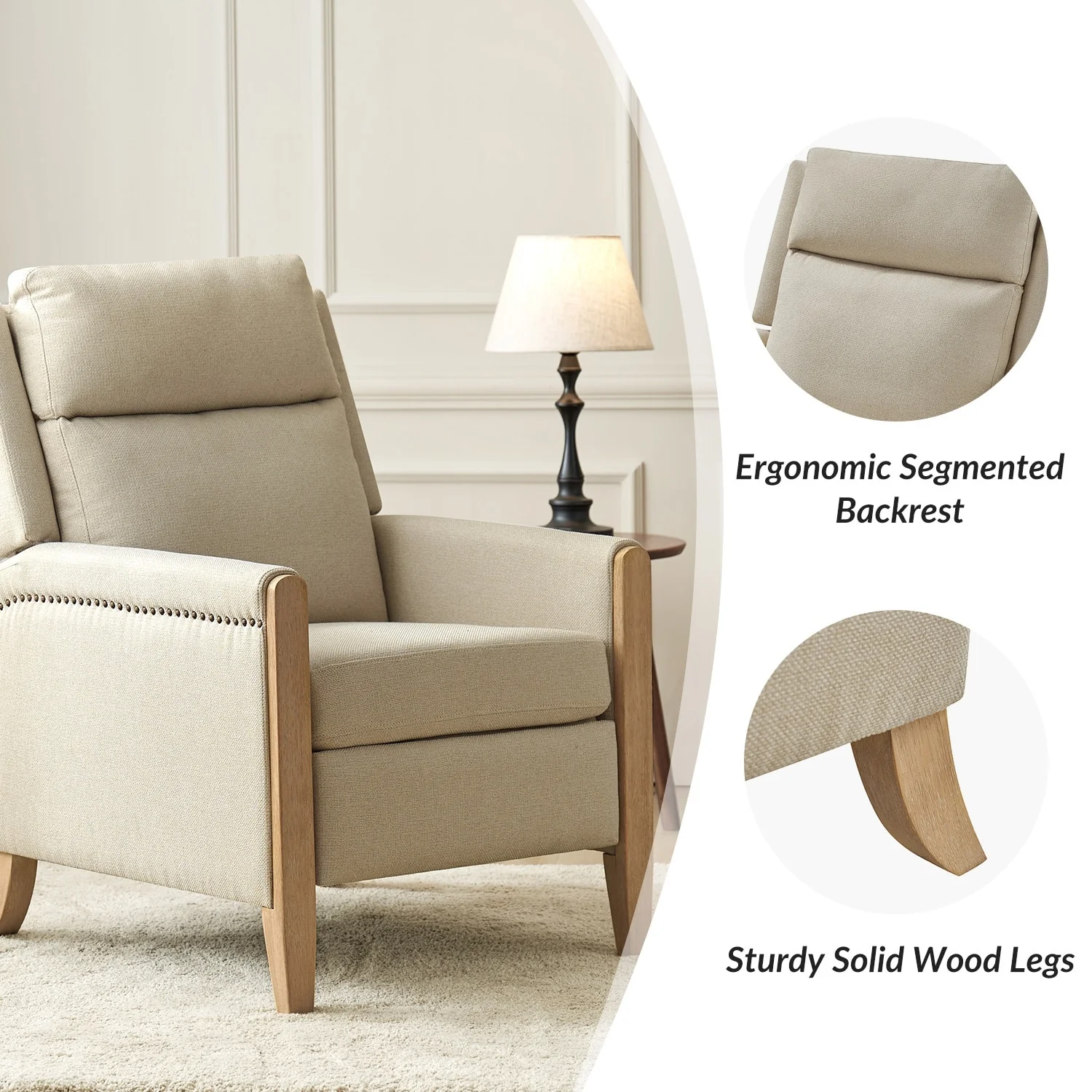 Suares Transitional Nailhead Manual Recliner with Solid Wood Legs by HULALA HOME
