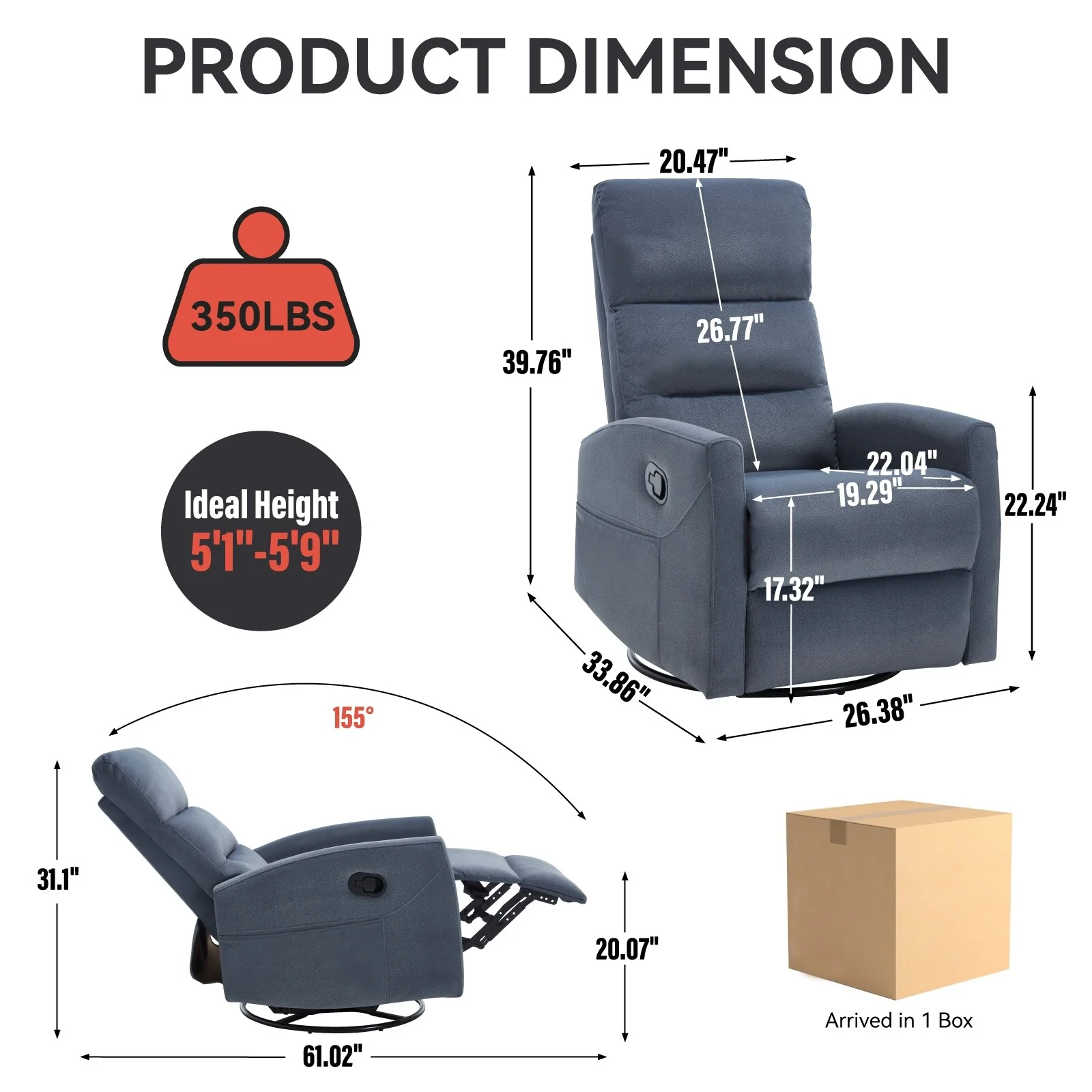 Fabric Manual Recliner Chair 360�� Swivel Chair with Rocker and Footrest, Armchair with Adjustable Backrest Pedals