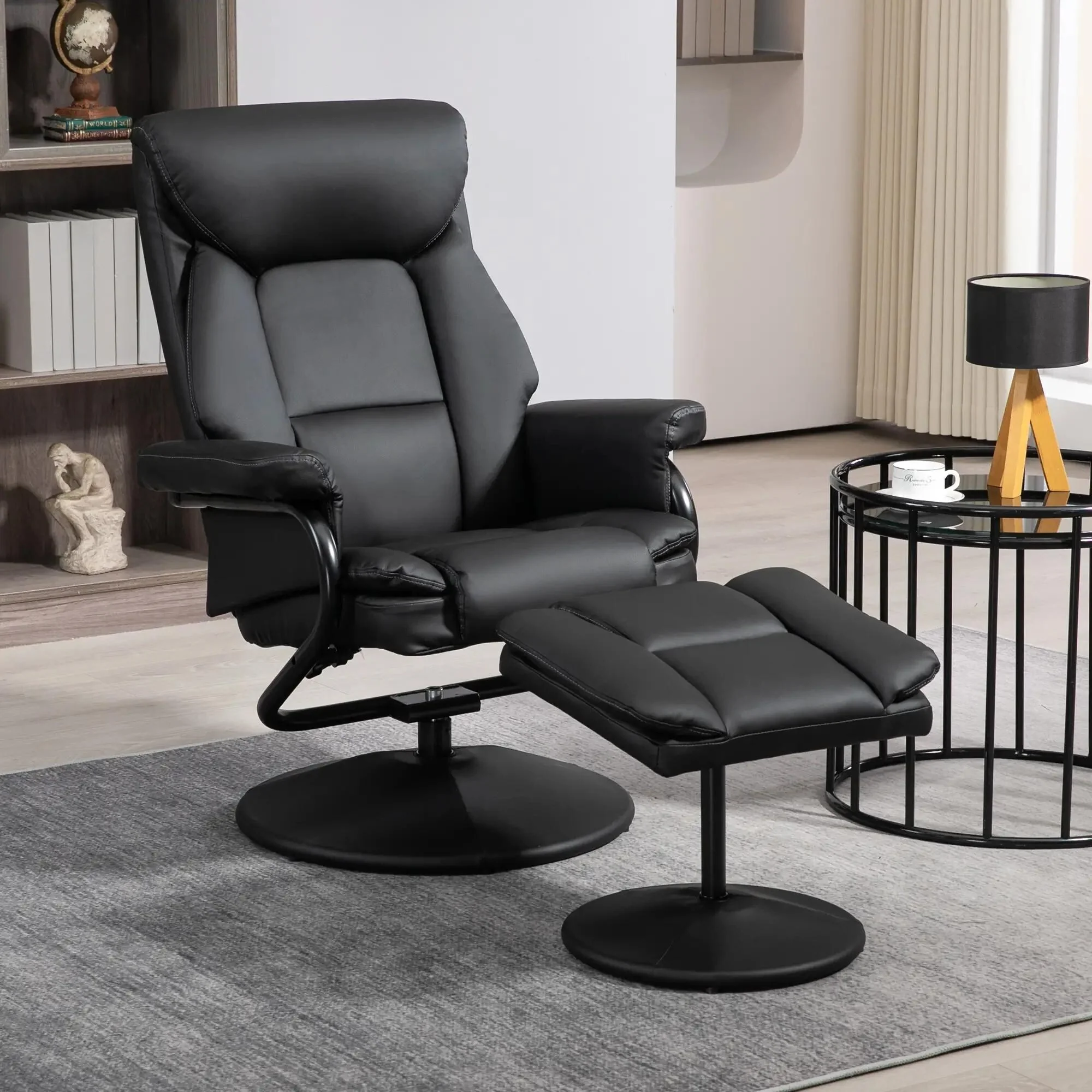Recliner Chair with Ottoman Swivel, Faux Leather