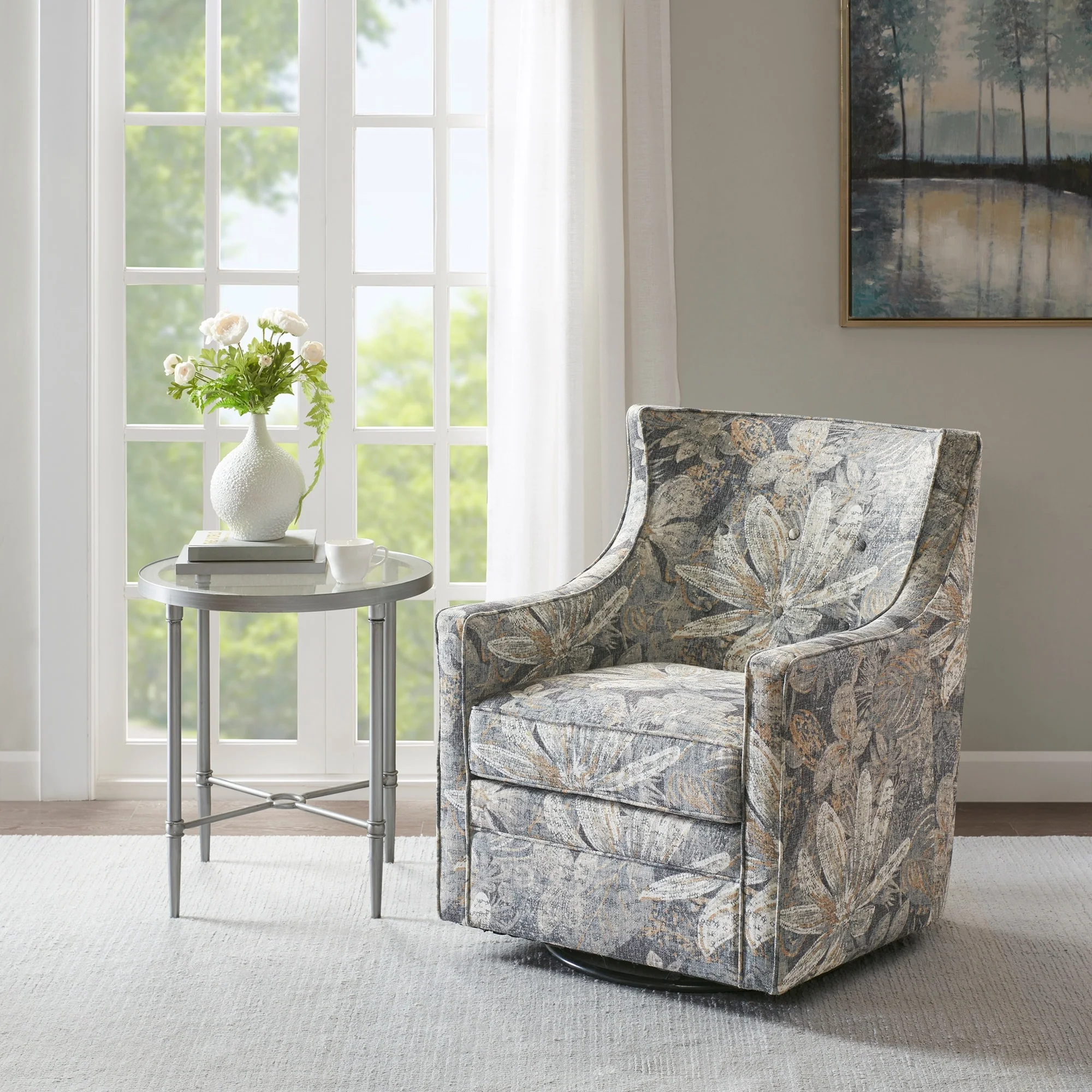 Madison Park Minkoff Blue Curve Back Swivel Glider Chair