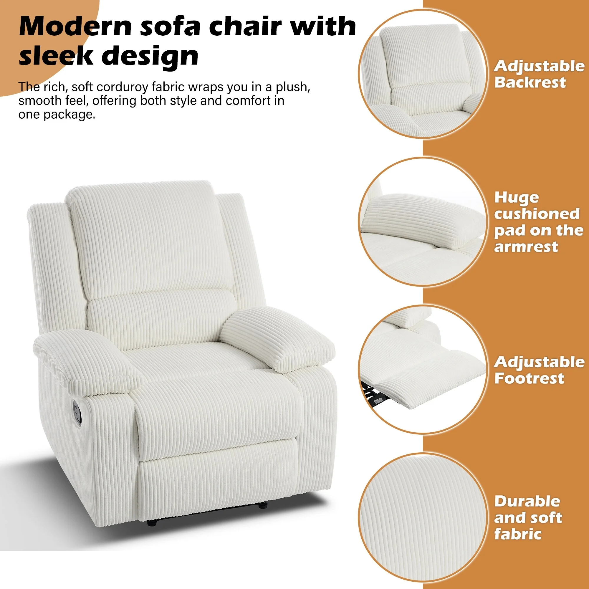 Vegan Leather Upholstered Push Back Manual Recliner Chair