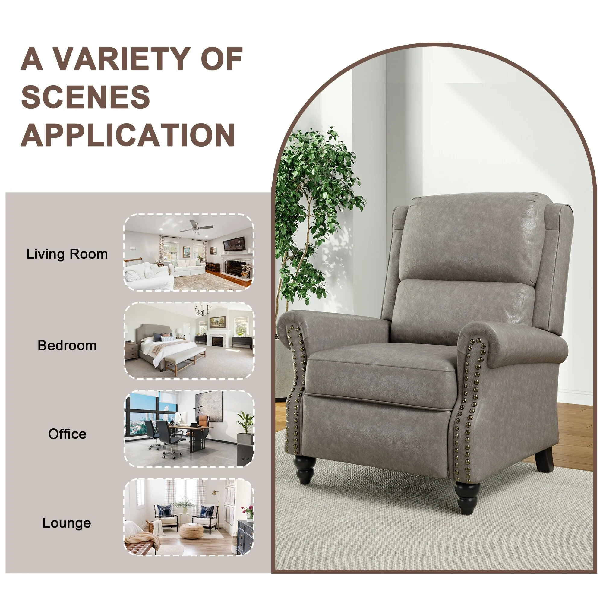 Alisa 35'' W Vegan Leather/ Linen Glider Push Back Recliner Chair