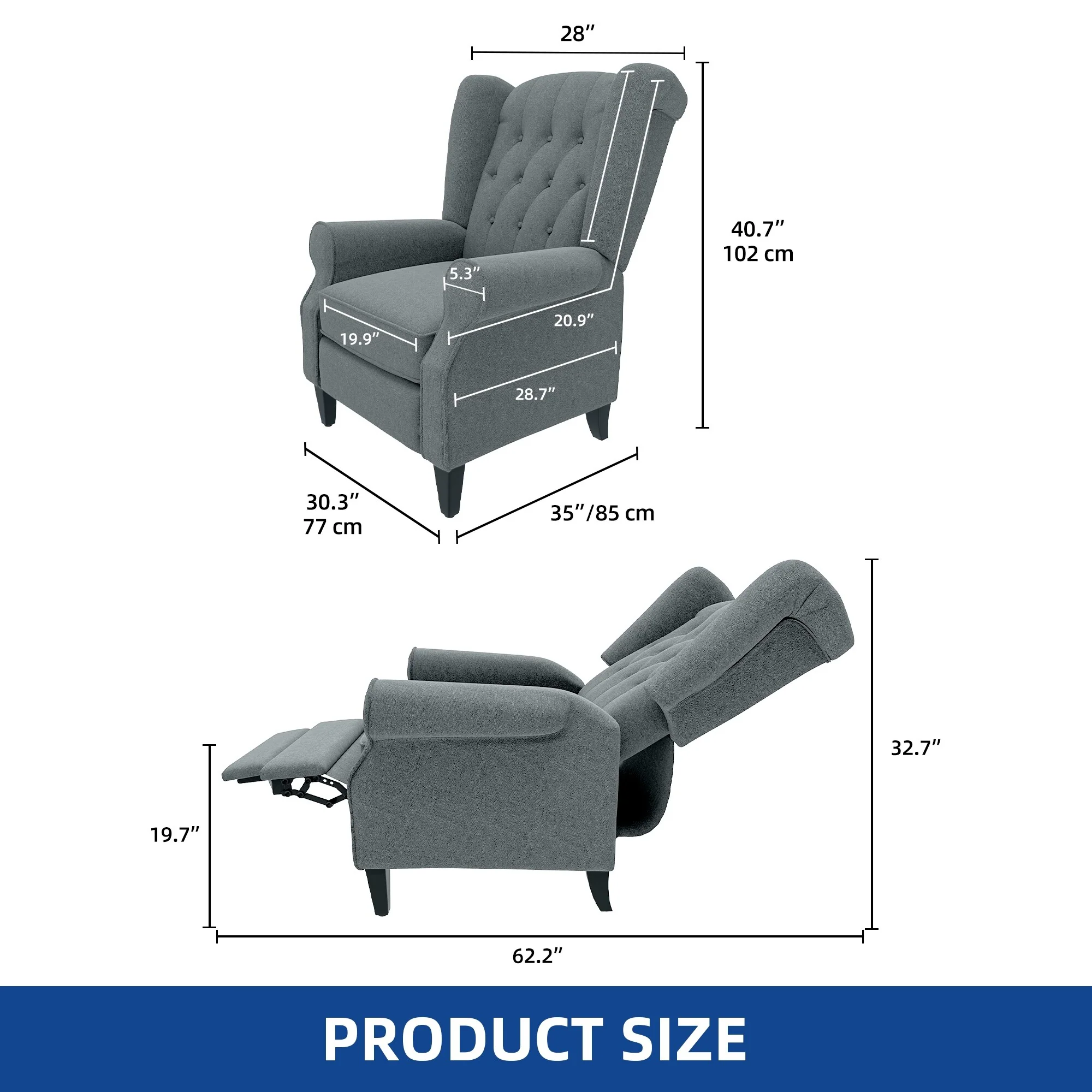Modern Fabric Recliner Chair Push Back Sofa Chair