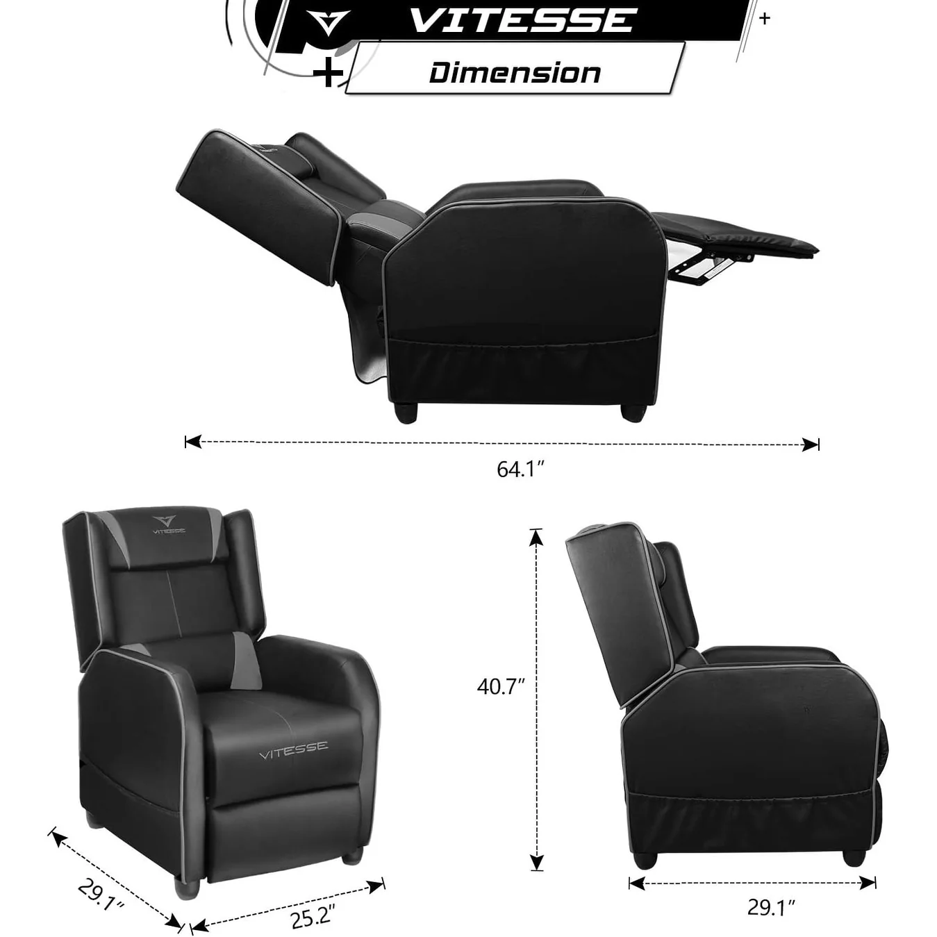 BOSSIN Gaming Recliner Chair Racing Style High Back Chair Living Room Recliners Theater Seating
