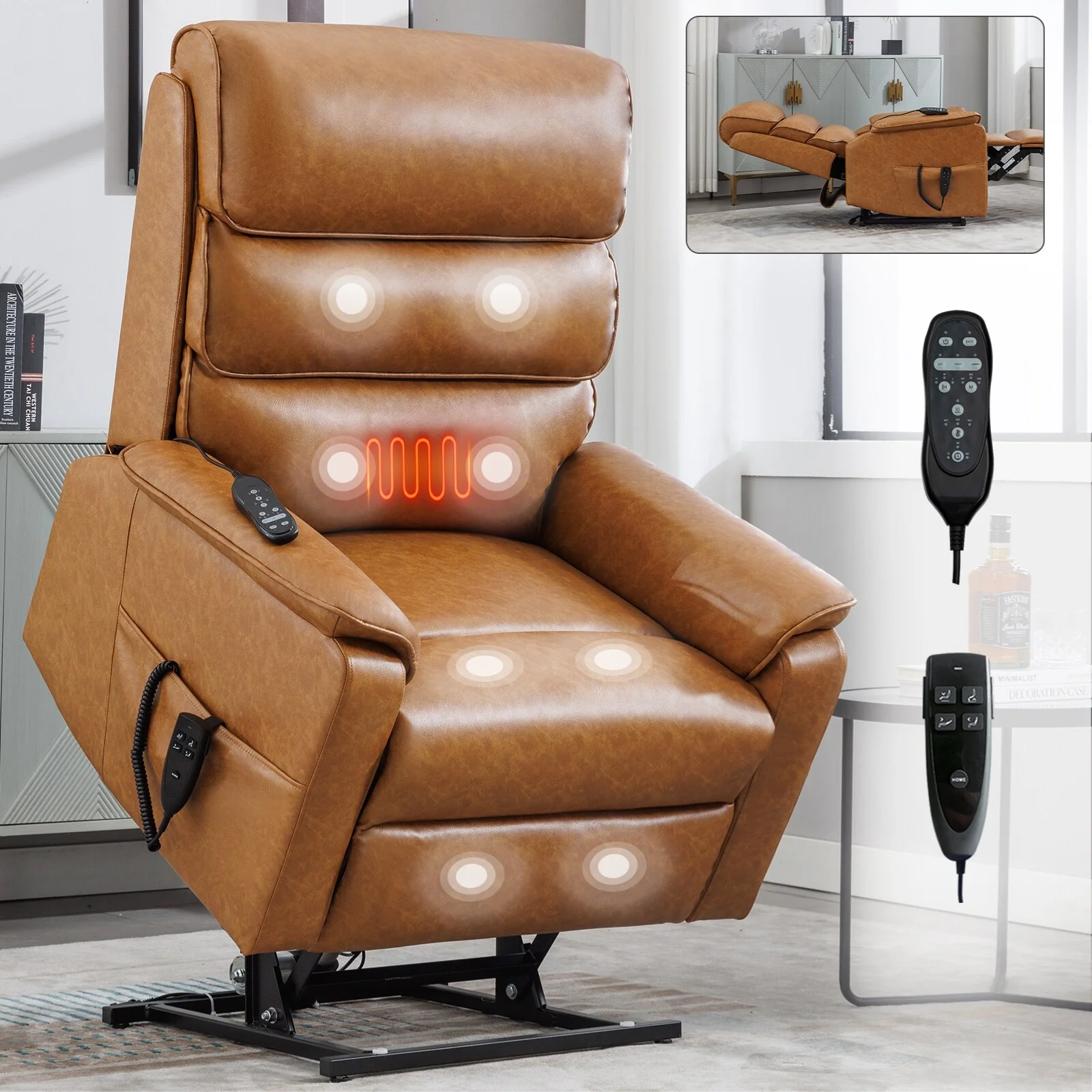 Chenille Dual Motor Infinite Power Lift Recliner Chair with Power-Remote, Heat Massage and Heavy Duty Motion Mechanism