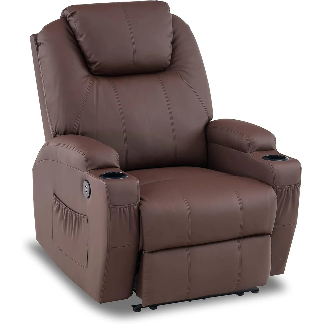 Mcombo Electric Power Recliner Chair with Massage and Heat, Faux Leather 7050