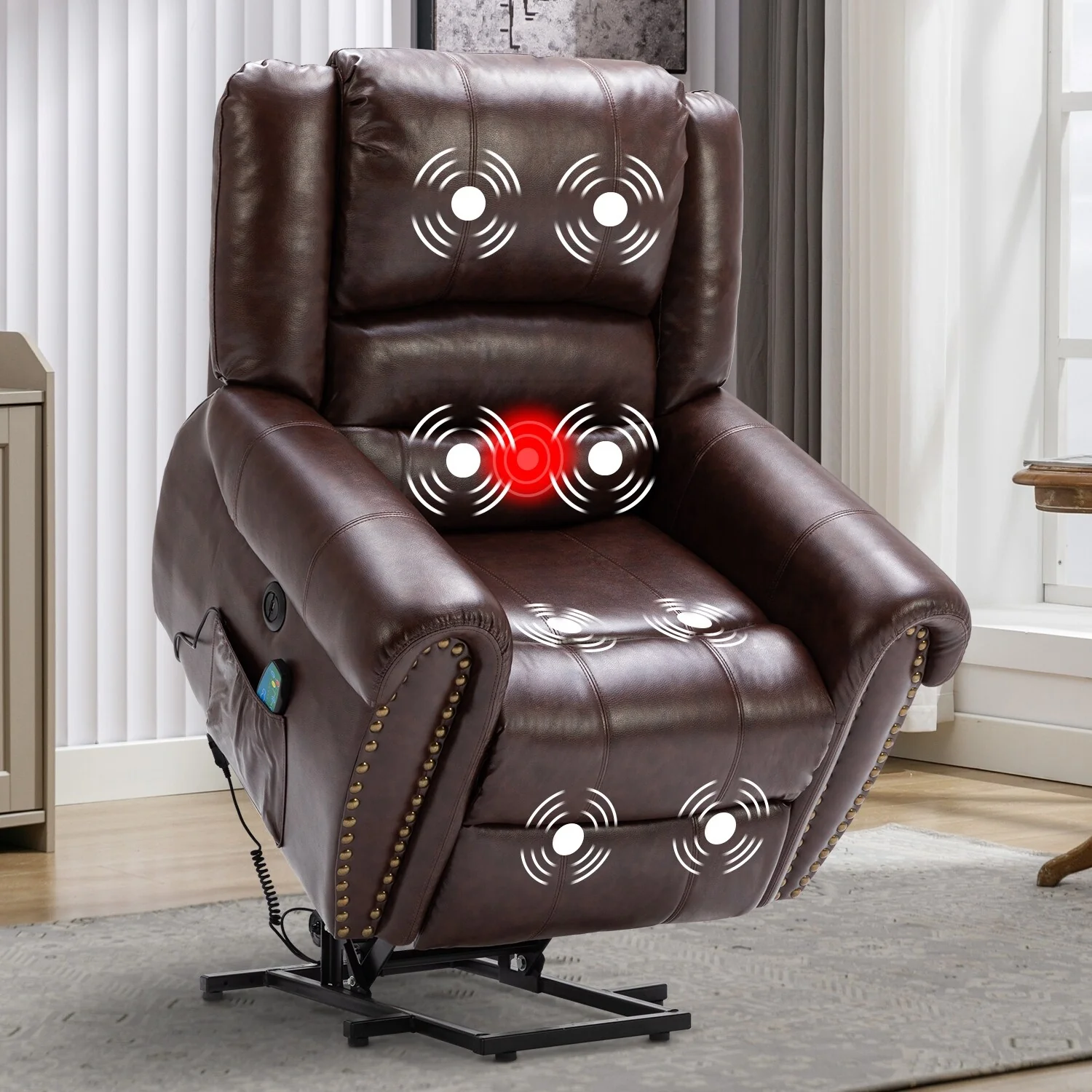 Breathable Rivet Power Lift Recliner Chair with Massage,Heat and USB Port