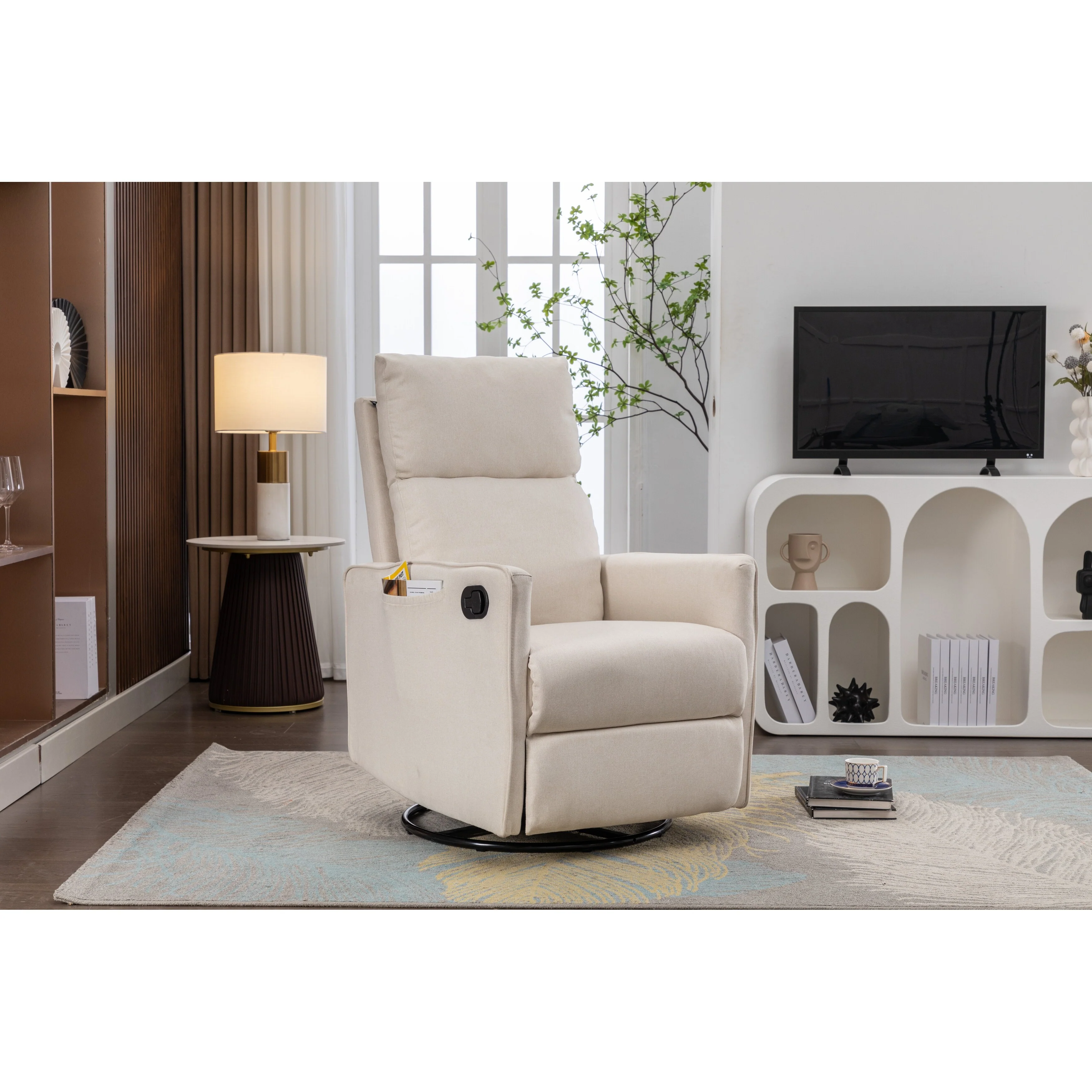 Manual Swivel Rocker Recliner Chair with Adjustable Back & Footrest