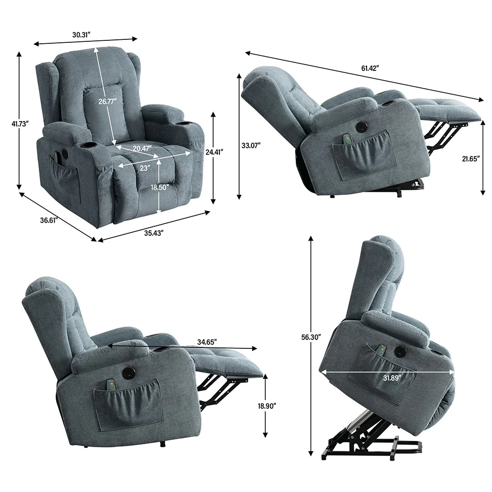 Modern Power Lift Recliner Chair w/Massage  Heat, Infinite Position