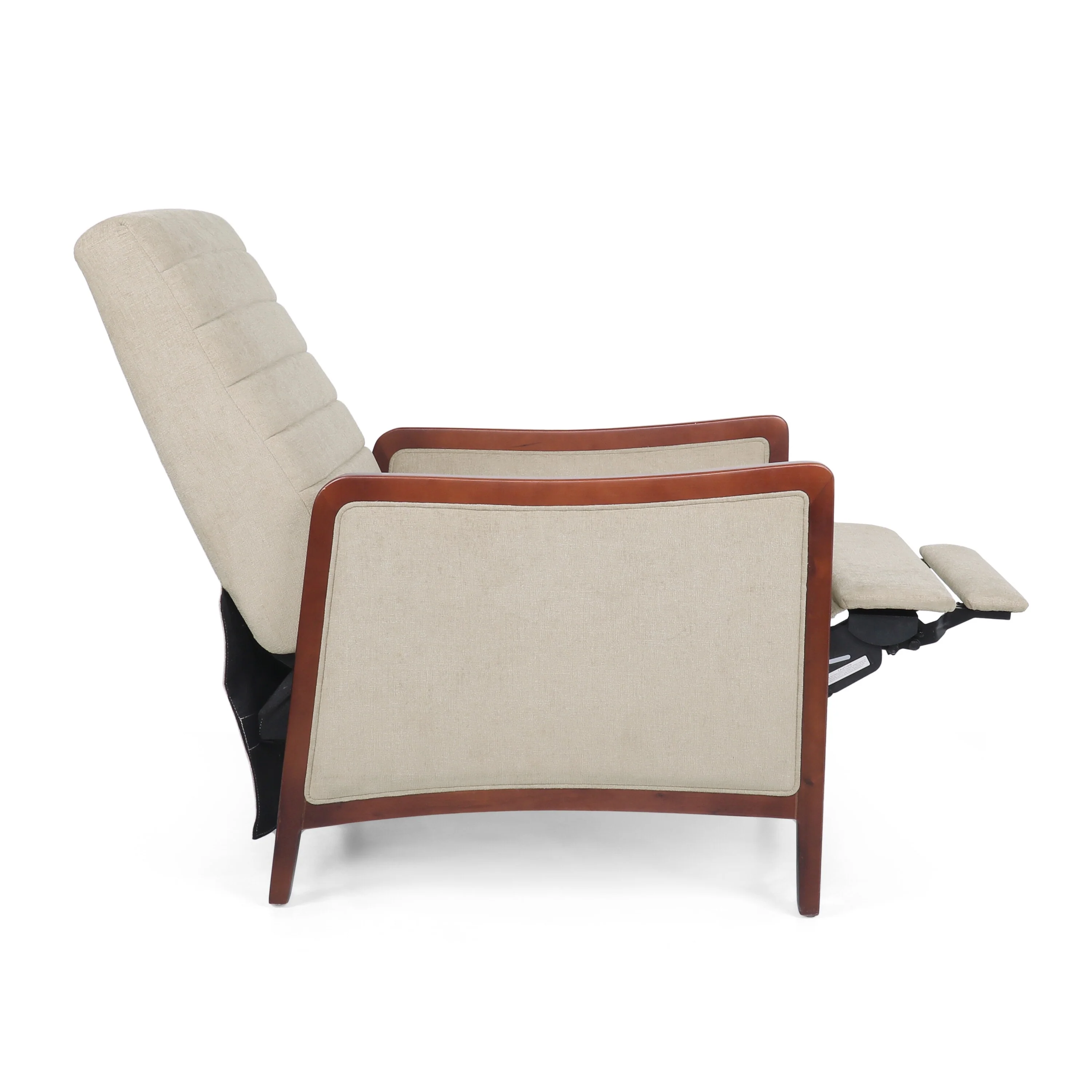 Mid-Century Modern Pushback Recliner with Channel Stitching and Birch Wood Frame