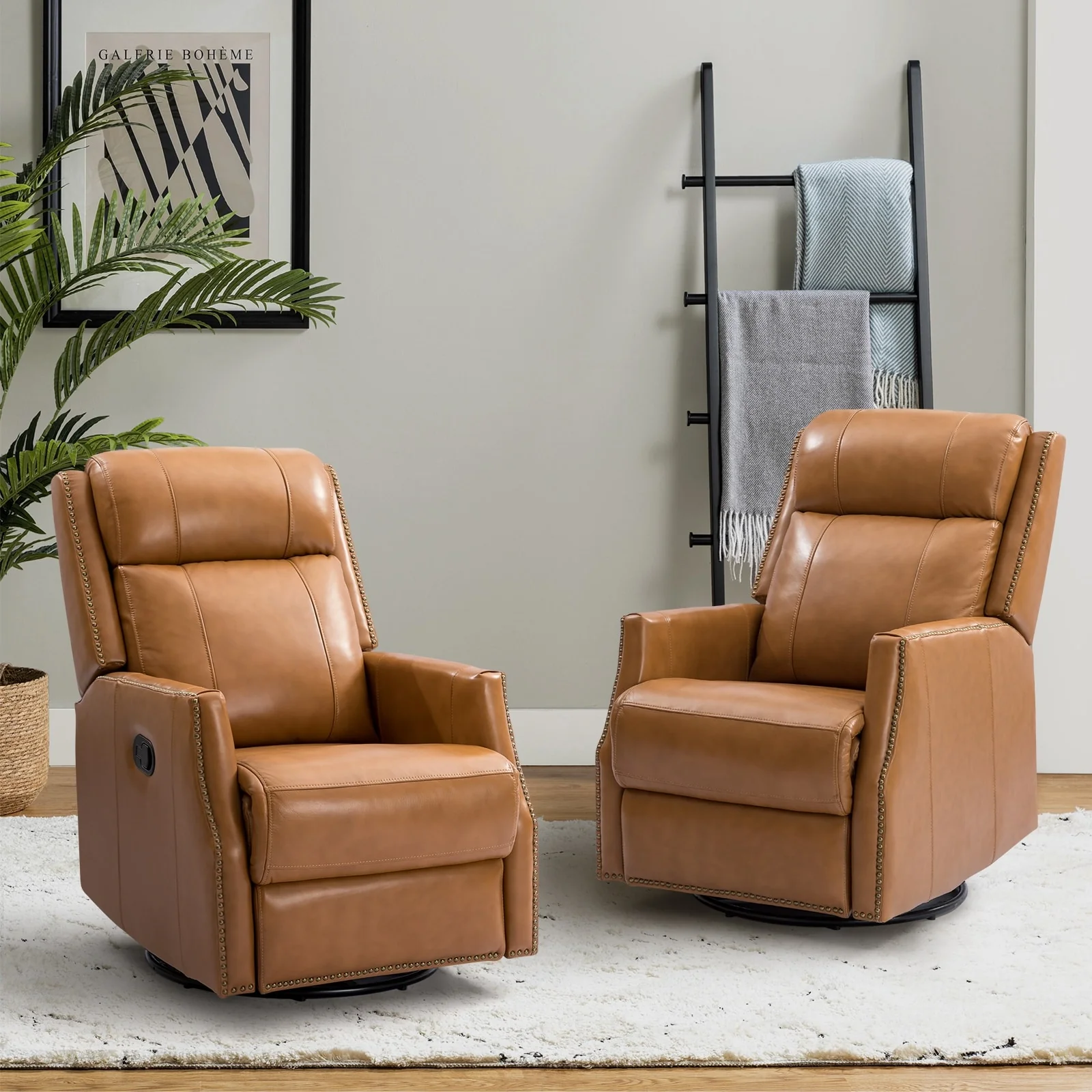 Demeter modern Genuine Leather Swivel Nursery Chair with Nailhead Trims Set of 2 by HULALA HOME