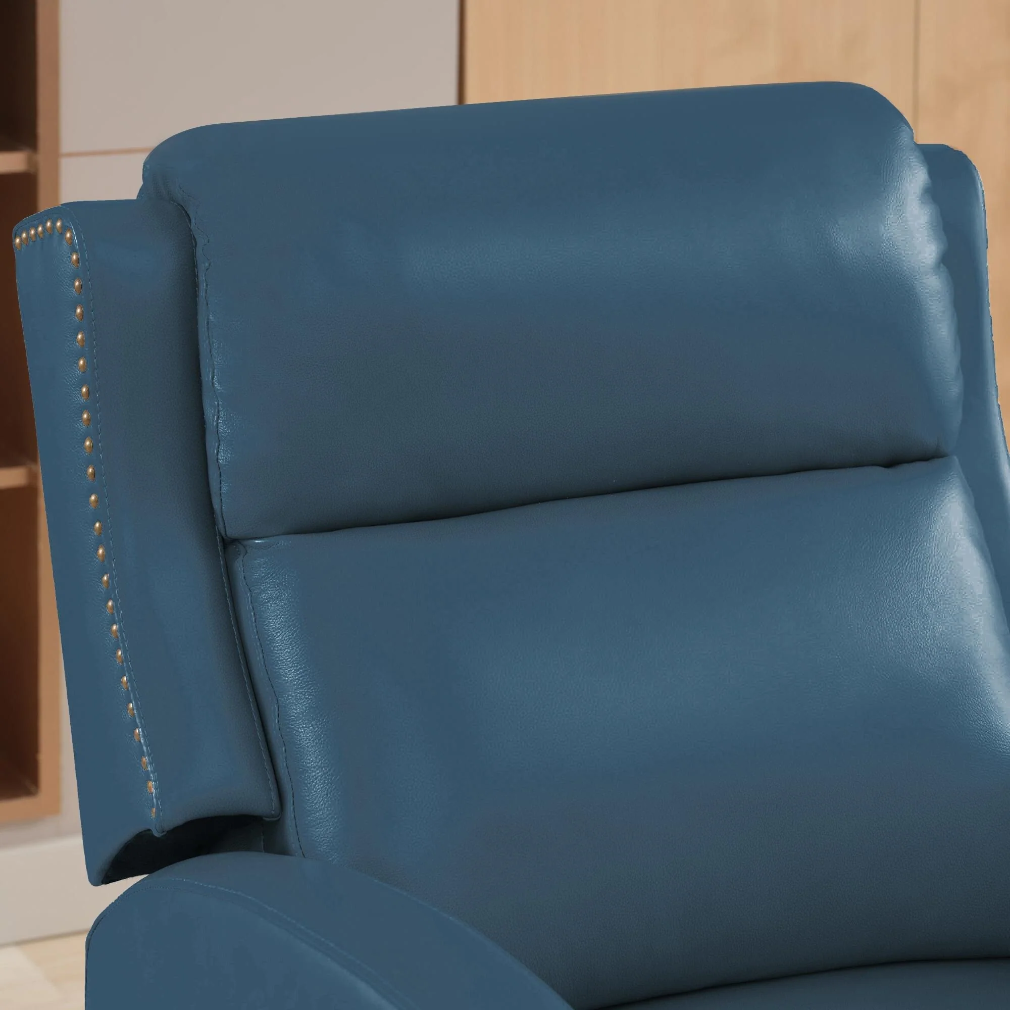 Genuine Leather Pushback Recliner with Multi-Angle Seat Back and Solid Wood Legs
