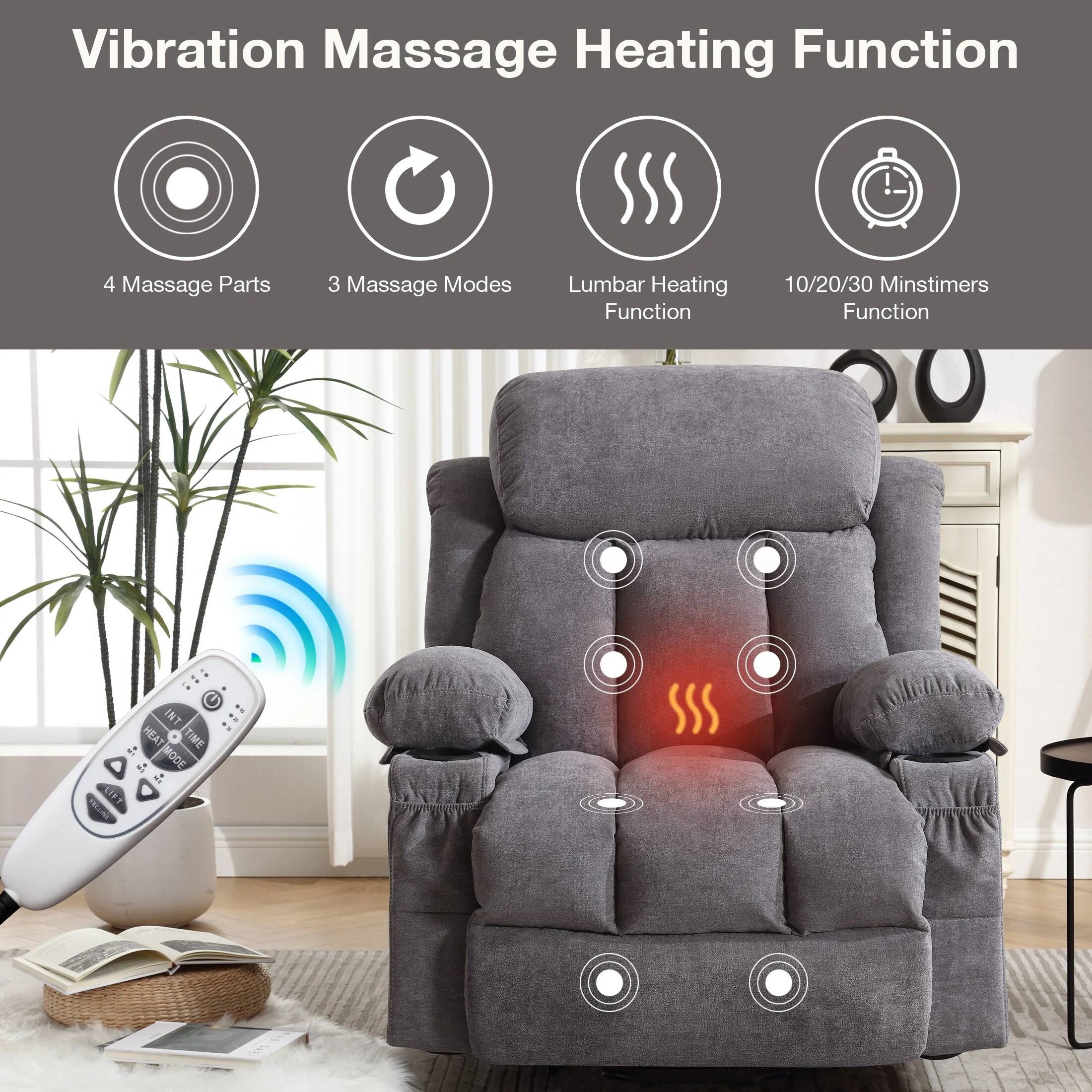 Beige Electric Recliner with Heat, Massage, USB, and Remote Control