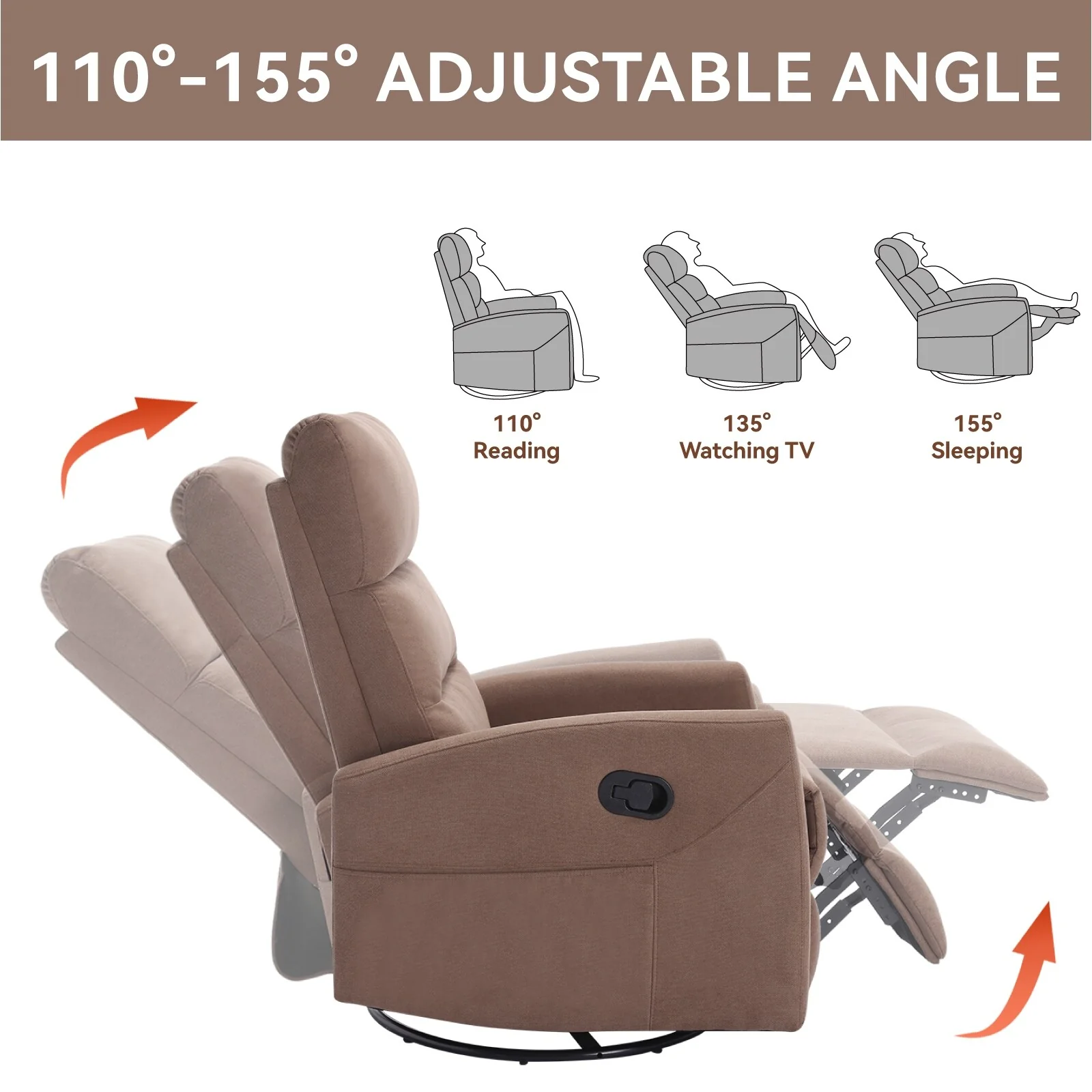 Manual Recliner Chair with Rocker and Swivel