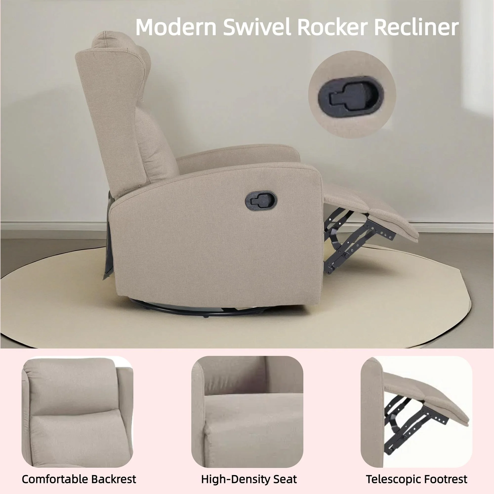 360�� Swivel Rocker Recliner Chair with 3?Position Back & Rocking