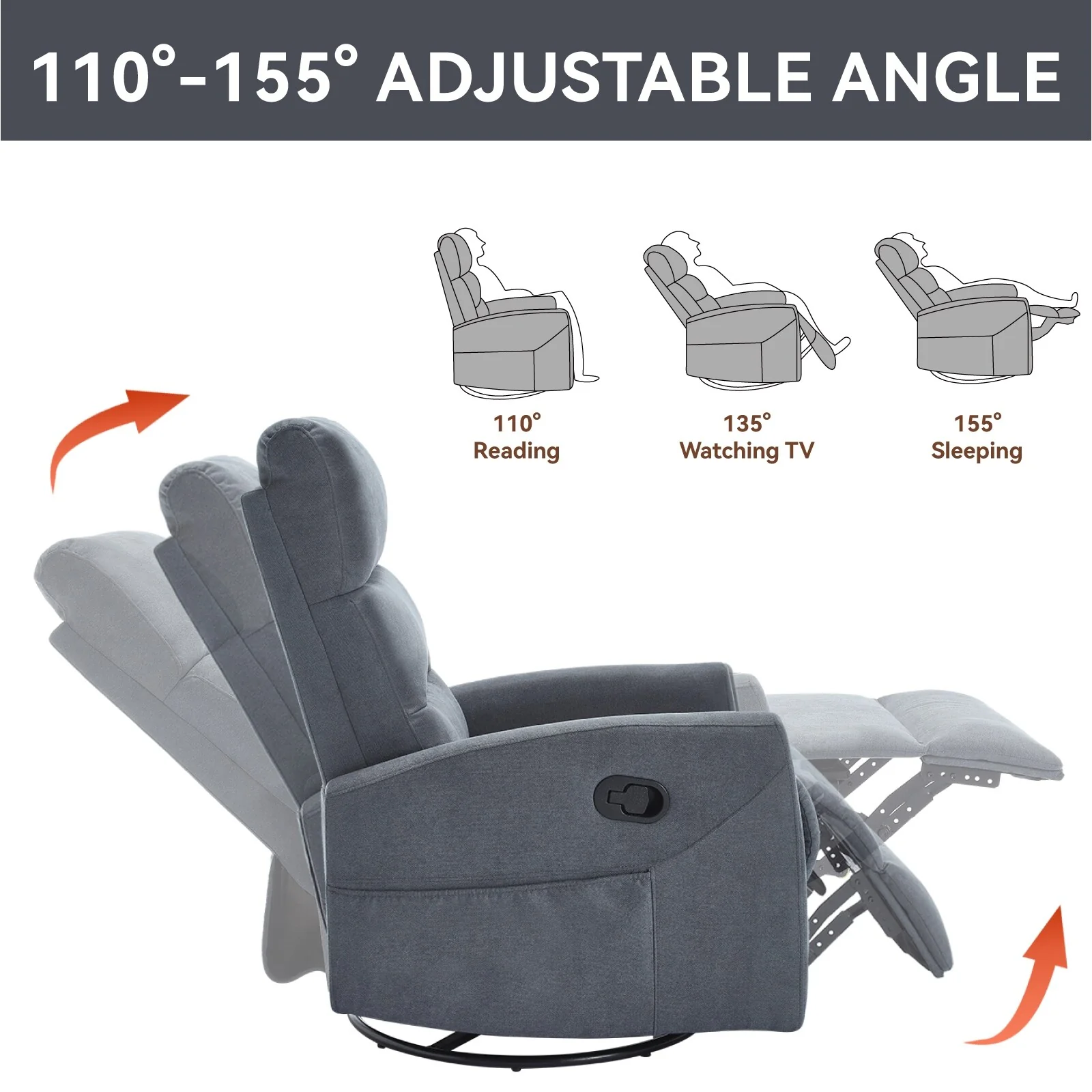 Swivel Rocking Recliner Chair with 155�� Recline & Tool?Free Setup