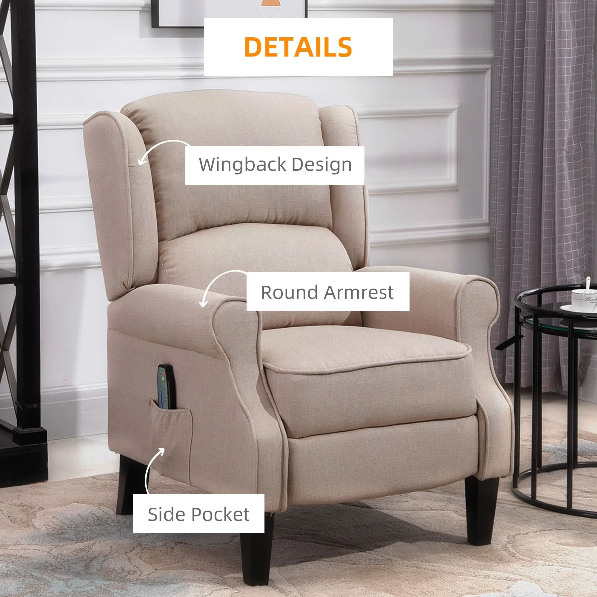 Heated Massage Recliner Chair with Lumbar Heating  Remote Controller