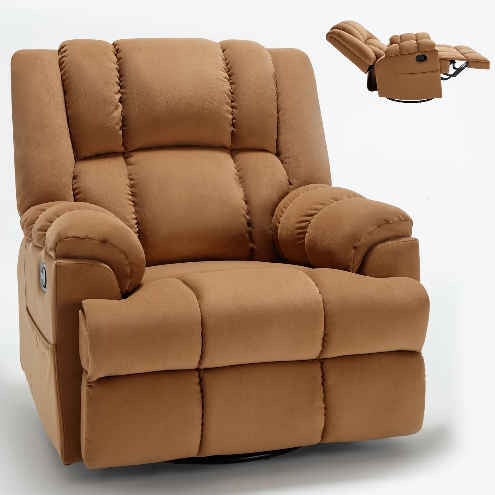 Extra-Large Manual Recliner Chair with 360�� Swivel Base and Rocking Motion, Tool-Free Assembly