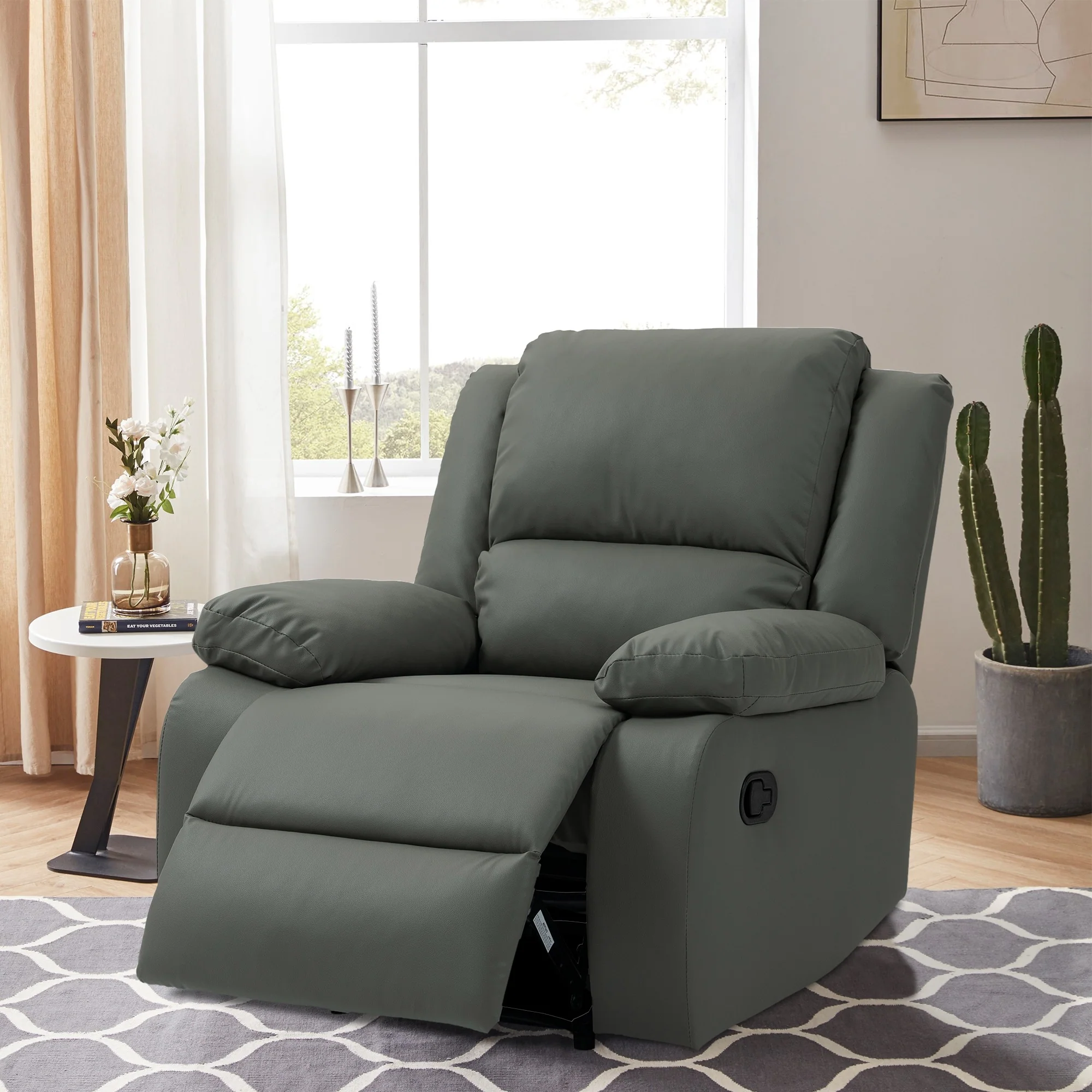 Vegan Leather Upholstered Push Back Manual Recliner Chair