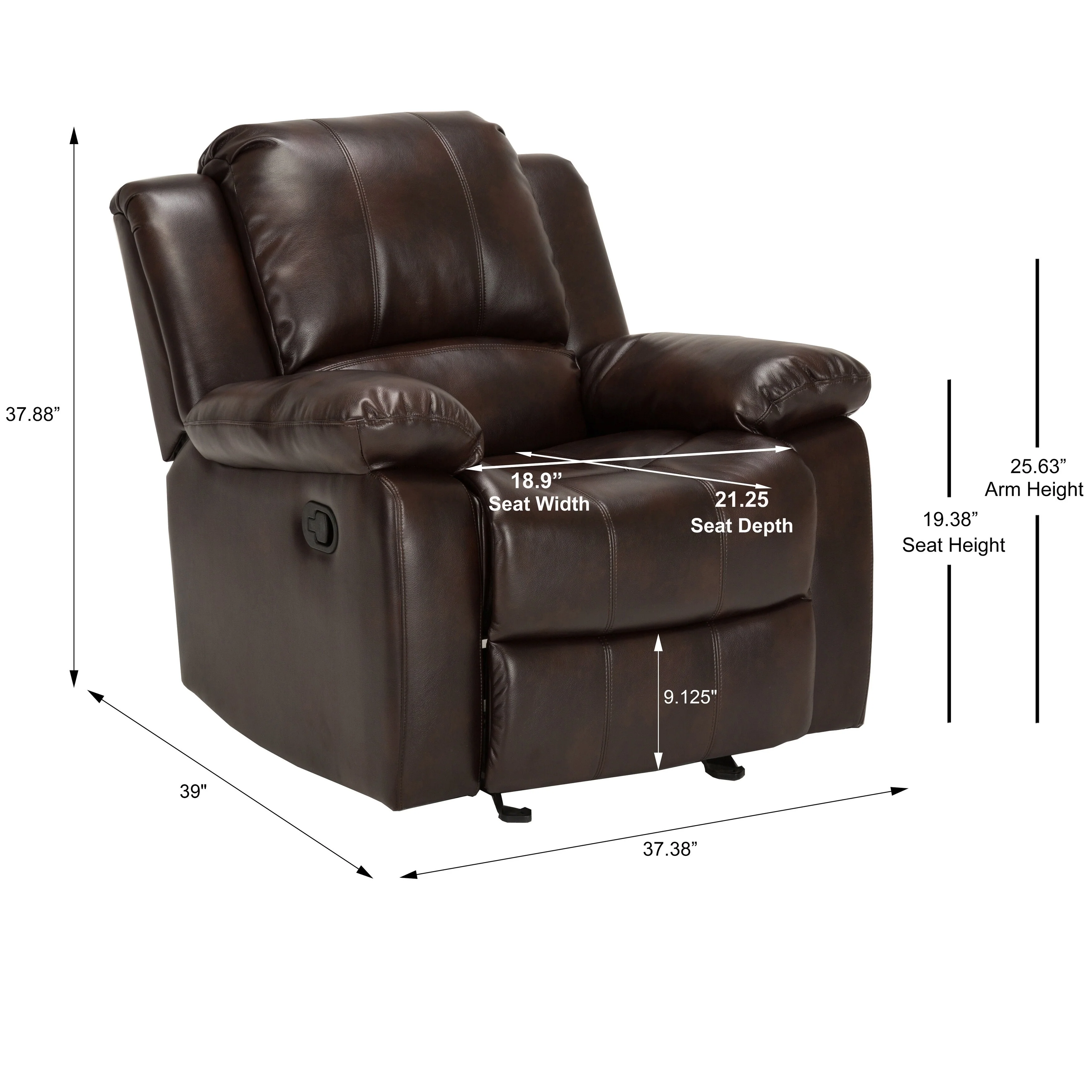 Leather Gel Glider Recliner with Sturdy Wood Frame  Heavy Duty Steel Mechanism