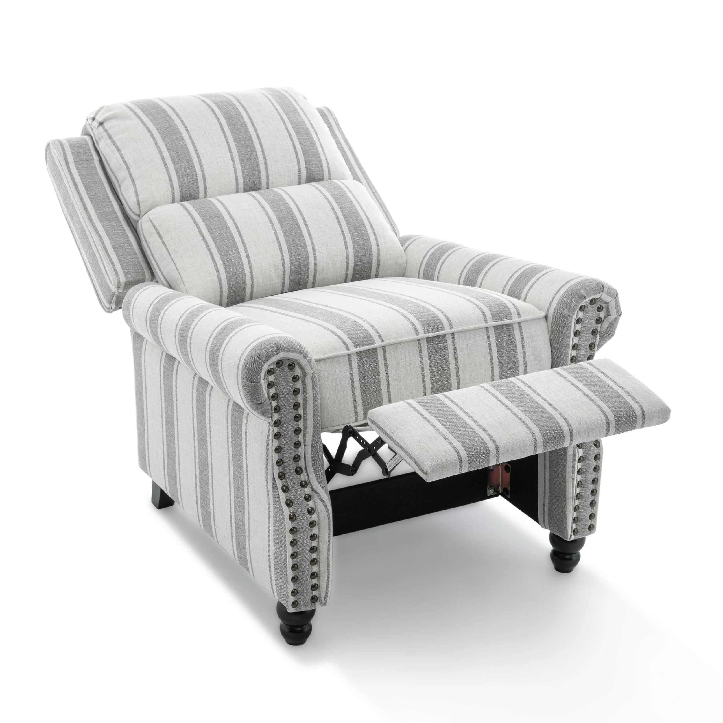 Mid-Century Nailhead Pu Leather Linen Recliner