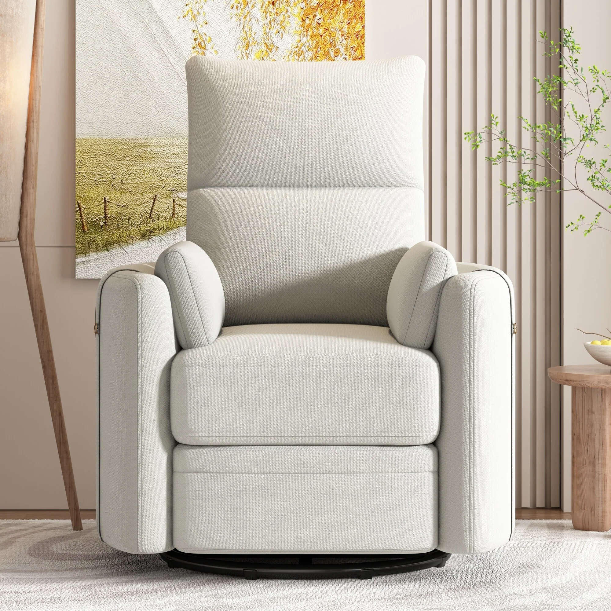 Beige Manual Rocker Recliner featuring 360�� Swivel and Adjustable Backrest, Includes Two Removable Cushions