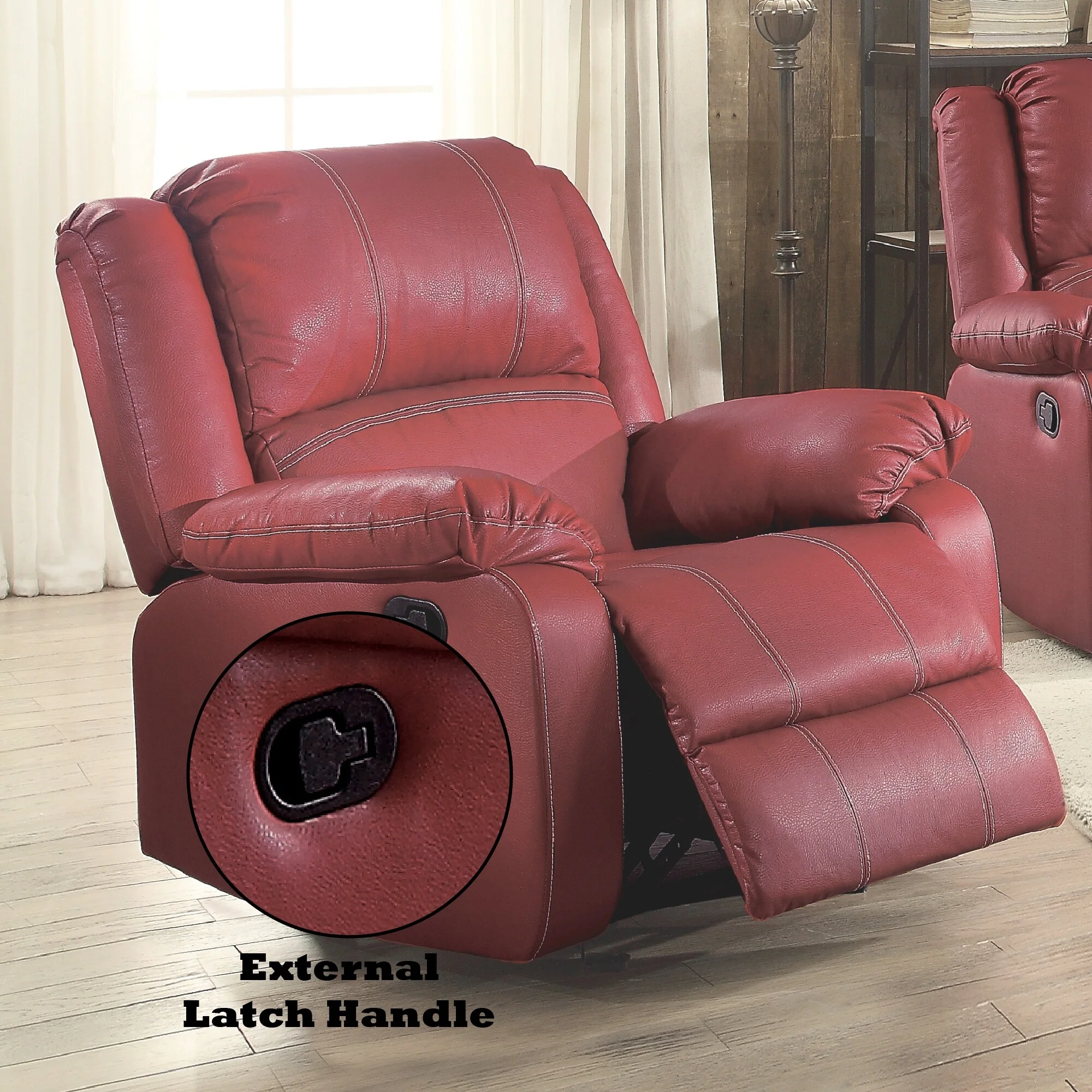 Red Synthetic Leather Motion Rocker Recliner