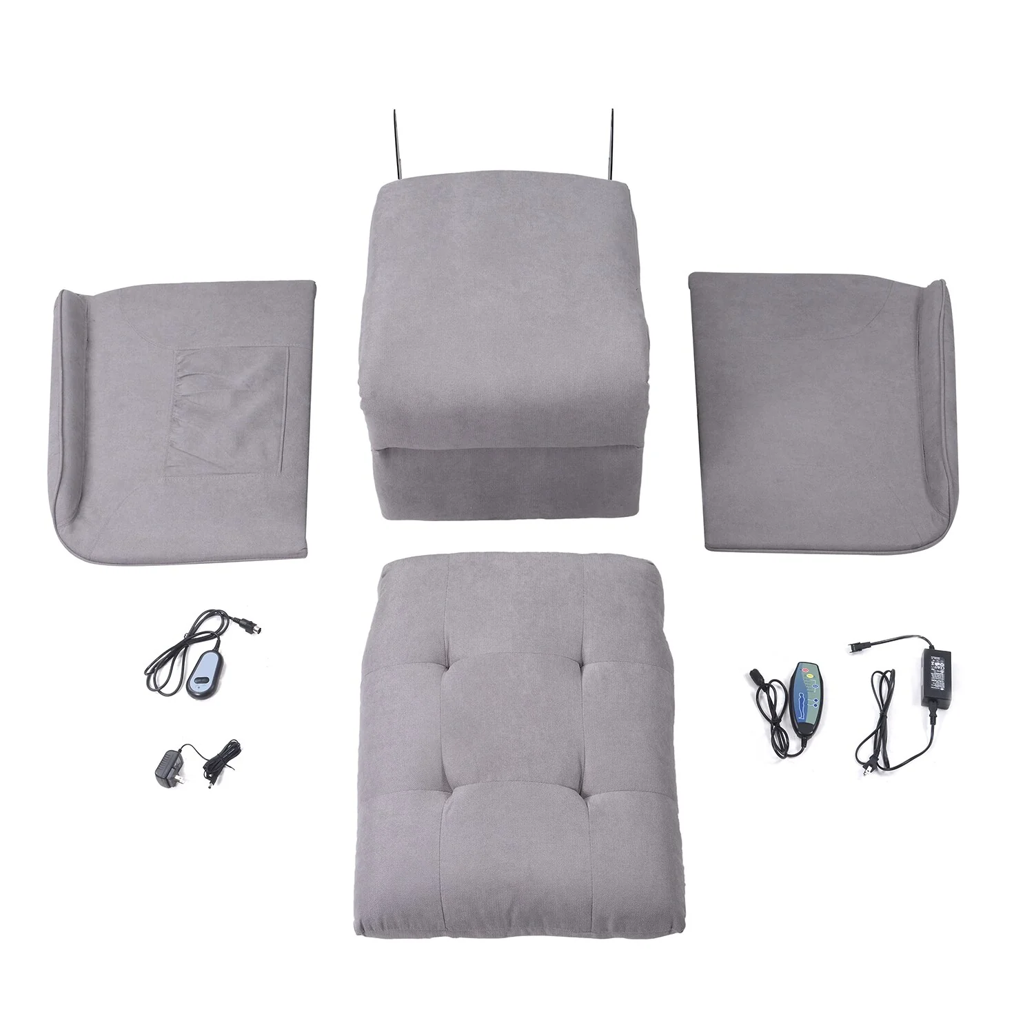 Grey Power Lift Recliner with Adjustable Massage, Overstuffed Cushion, Remote Control, and Convenient Side Pockets