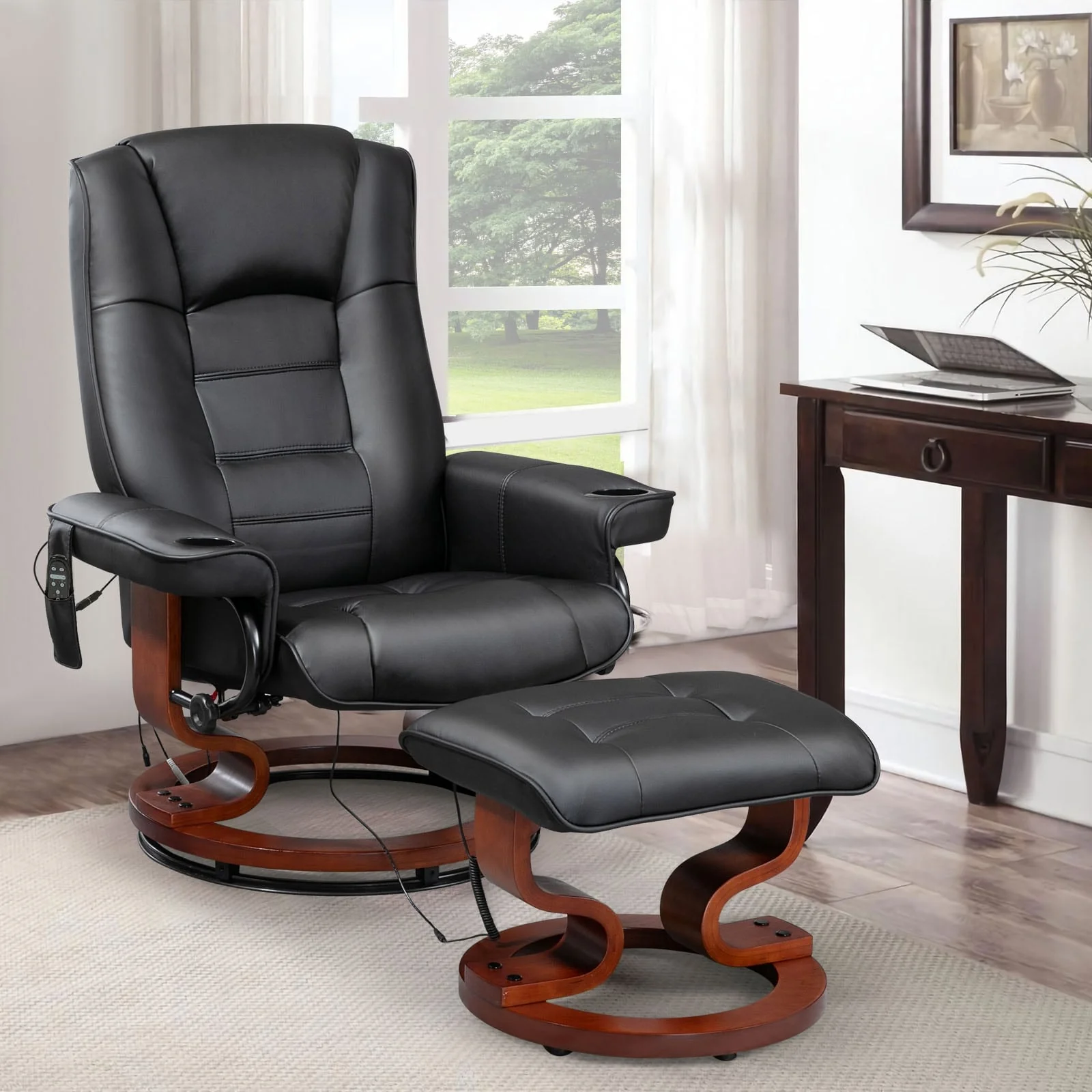 AVAWING Recliner Chair with Ottoman Vibration Massage Swivel