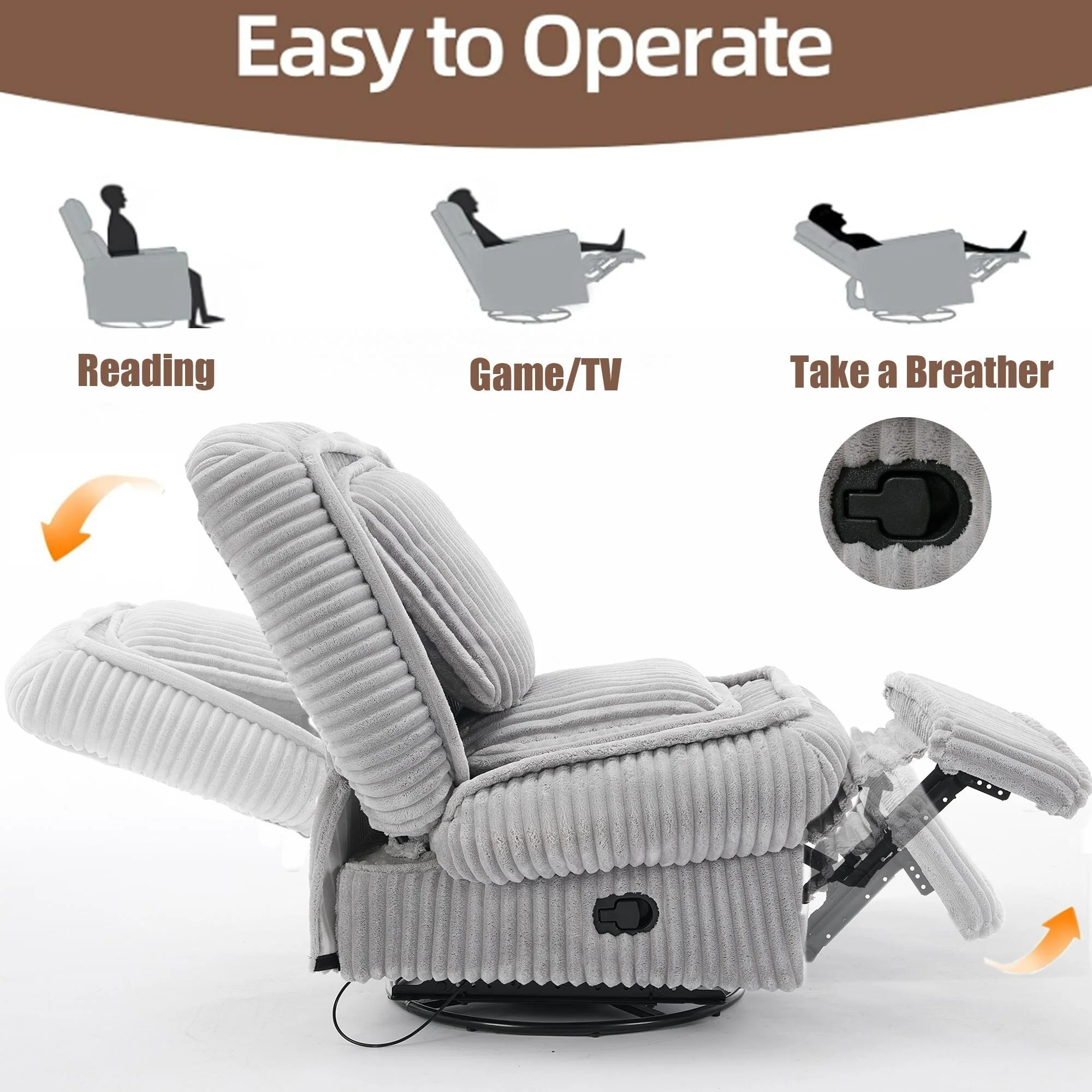 360�� Swivel Rocking Single Sofa,Recliner Sofa, Manual Glider Rocking Armless Chair,Living Room Office