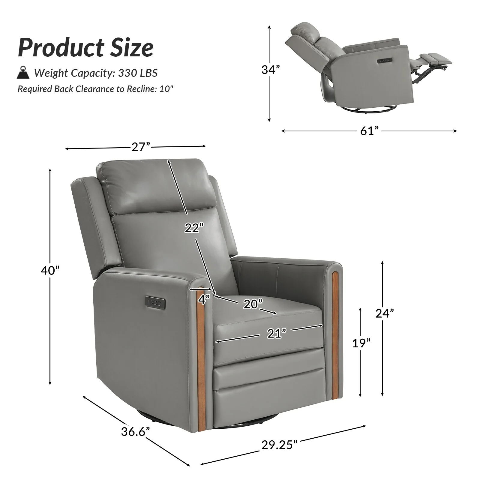 Jaime Modern Genuine Leather Power Rocking Swivel Recliner with Adjustable Headrest and Footrest Set of 2 by HULALA HOME