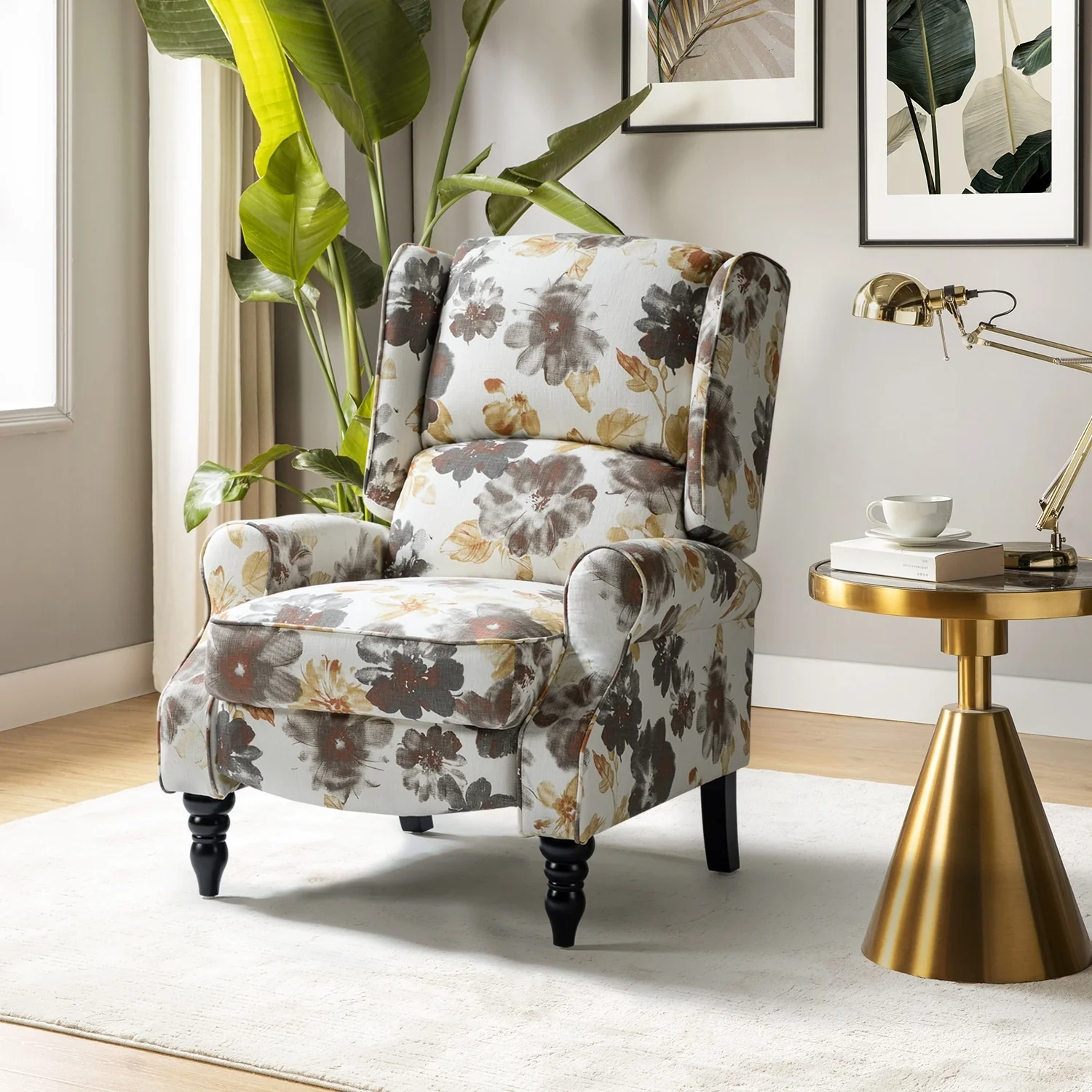 Olympus Upholstered Classic Manual Wingback Recliner with Solid Wood Legs by HULALA HOME