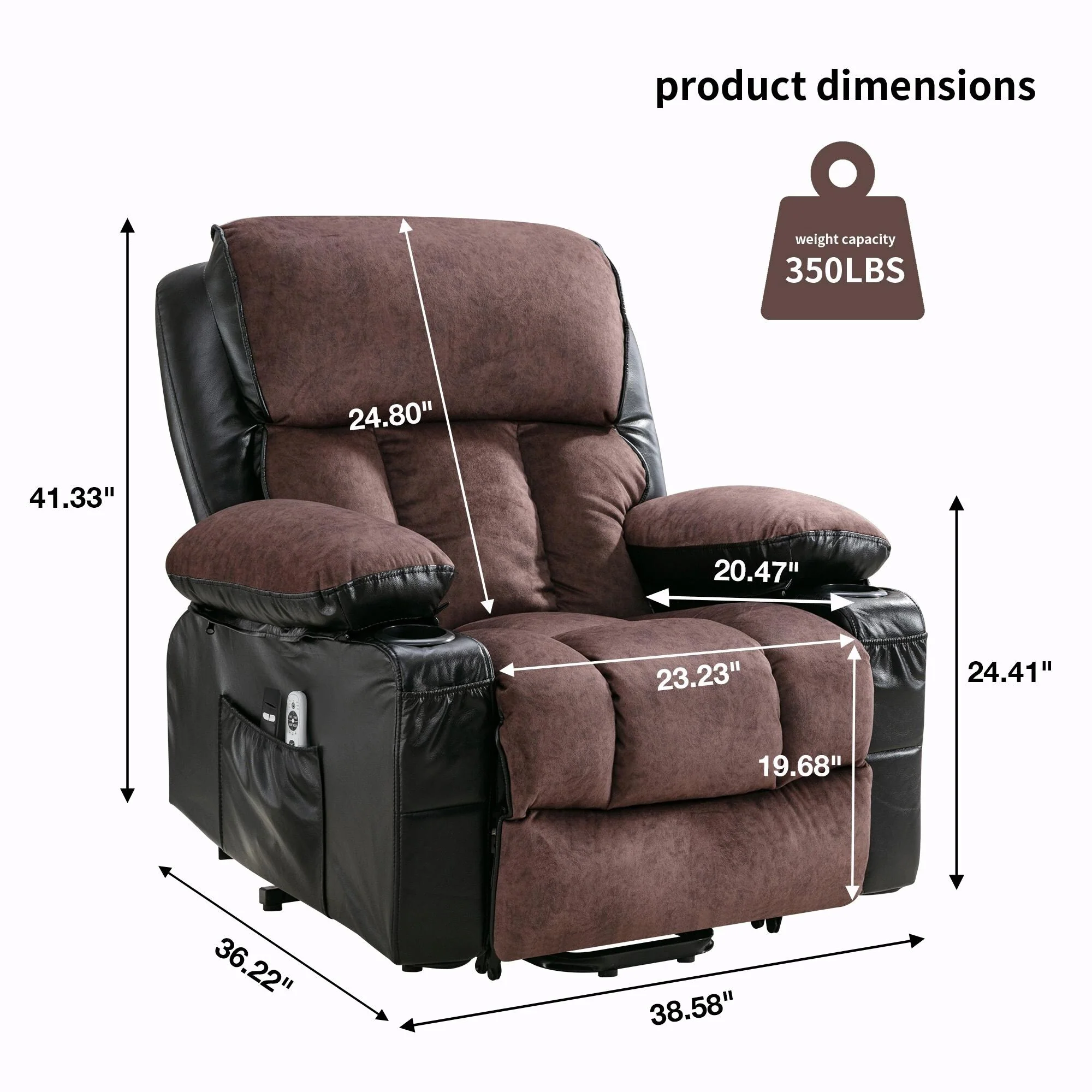 Power Electric Massage Lift Lounge Chair with Heating and Vibration Functions, Fleece Leather with USB