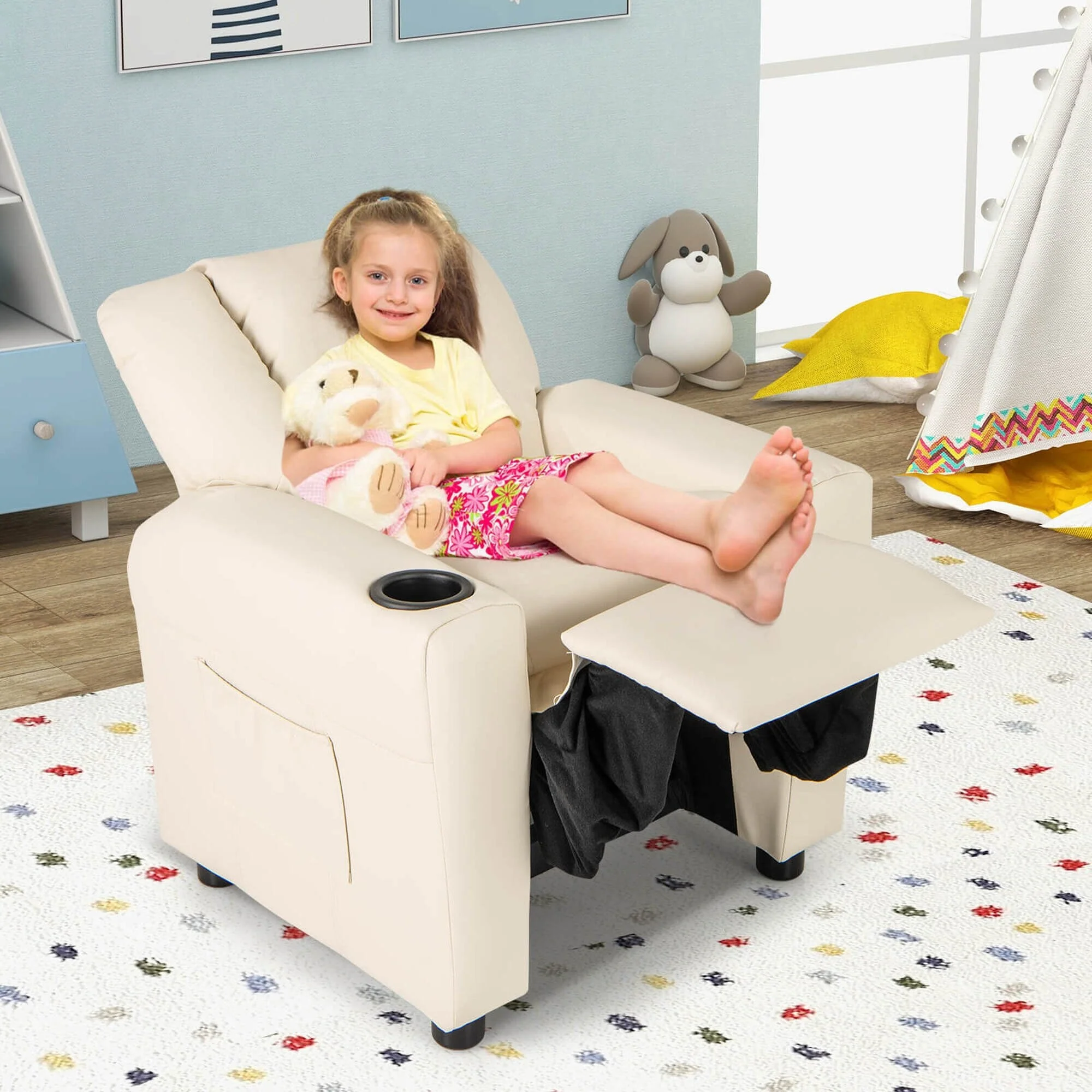 Costway Kids Recliner Chair with Cup Holder  Side Pocket Adjustable