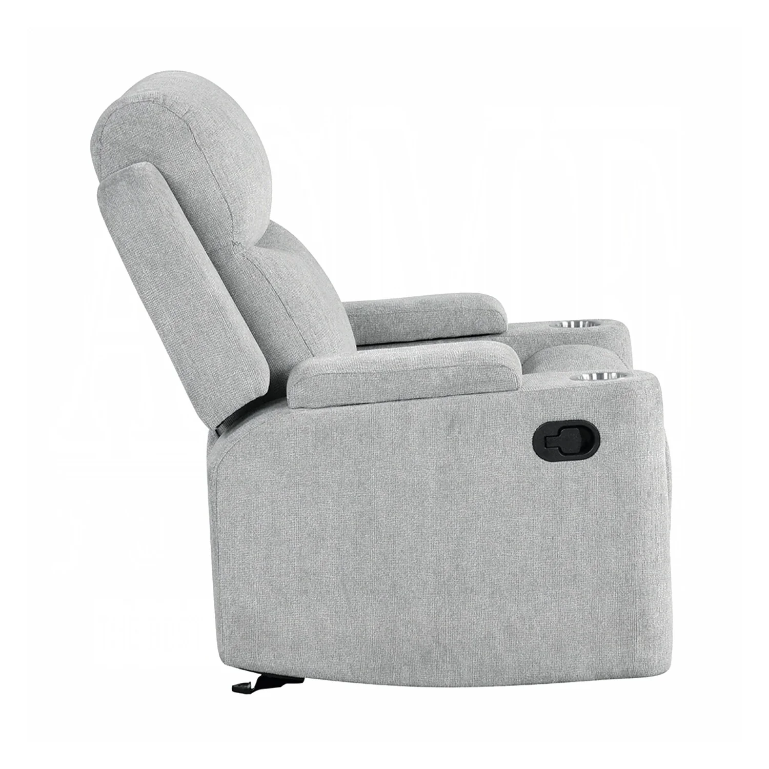Upholstered Manual Motion Glider Recliner with 2 Cup Holders in Light Gray