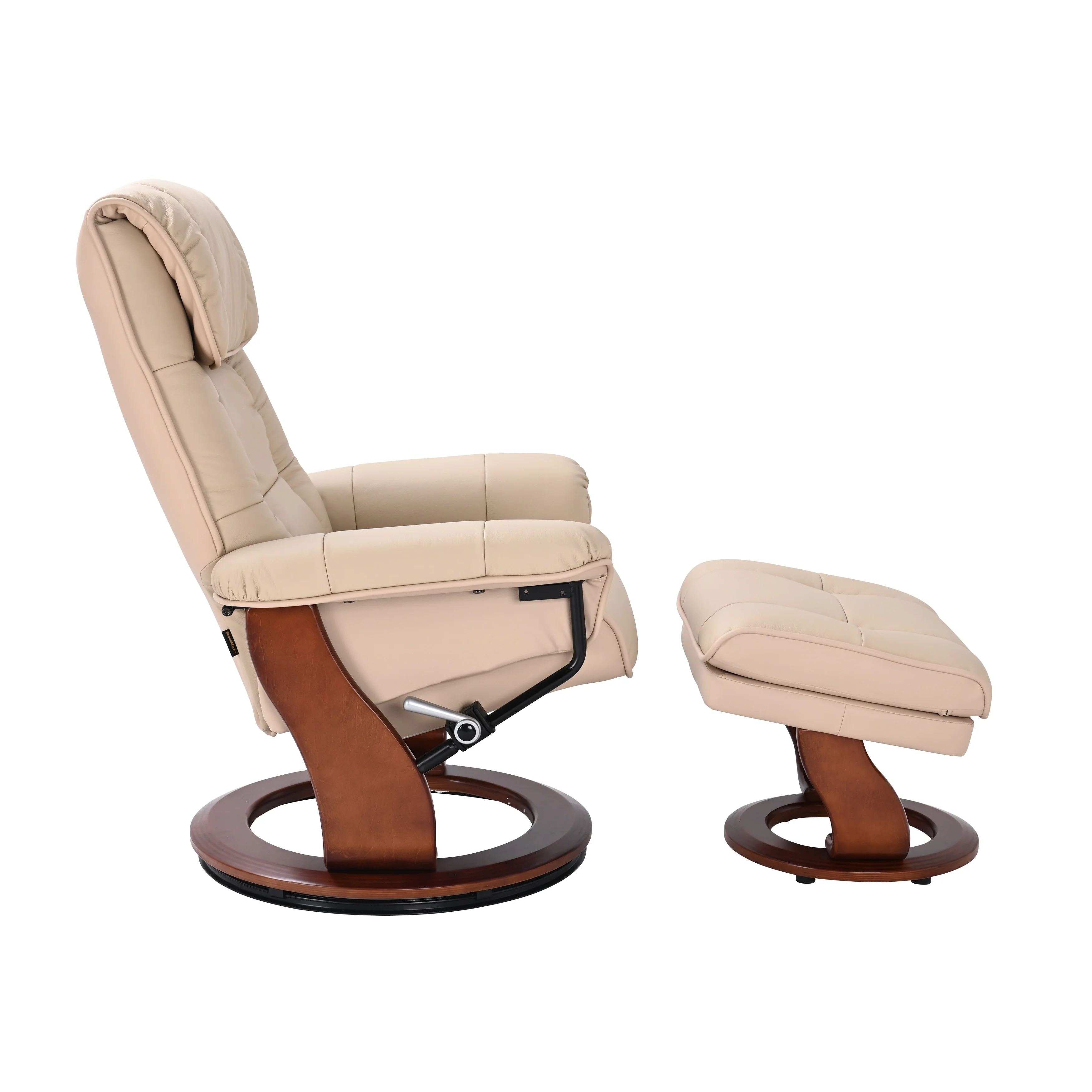 Leather Swivel Recliner with Matching Storage Ottoman