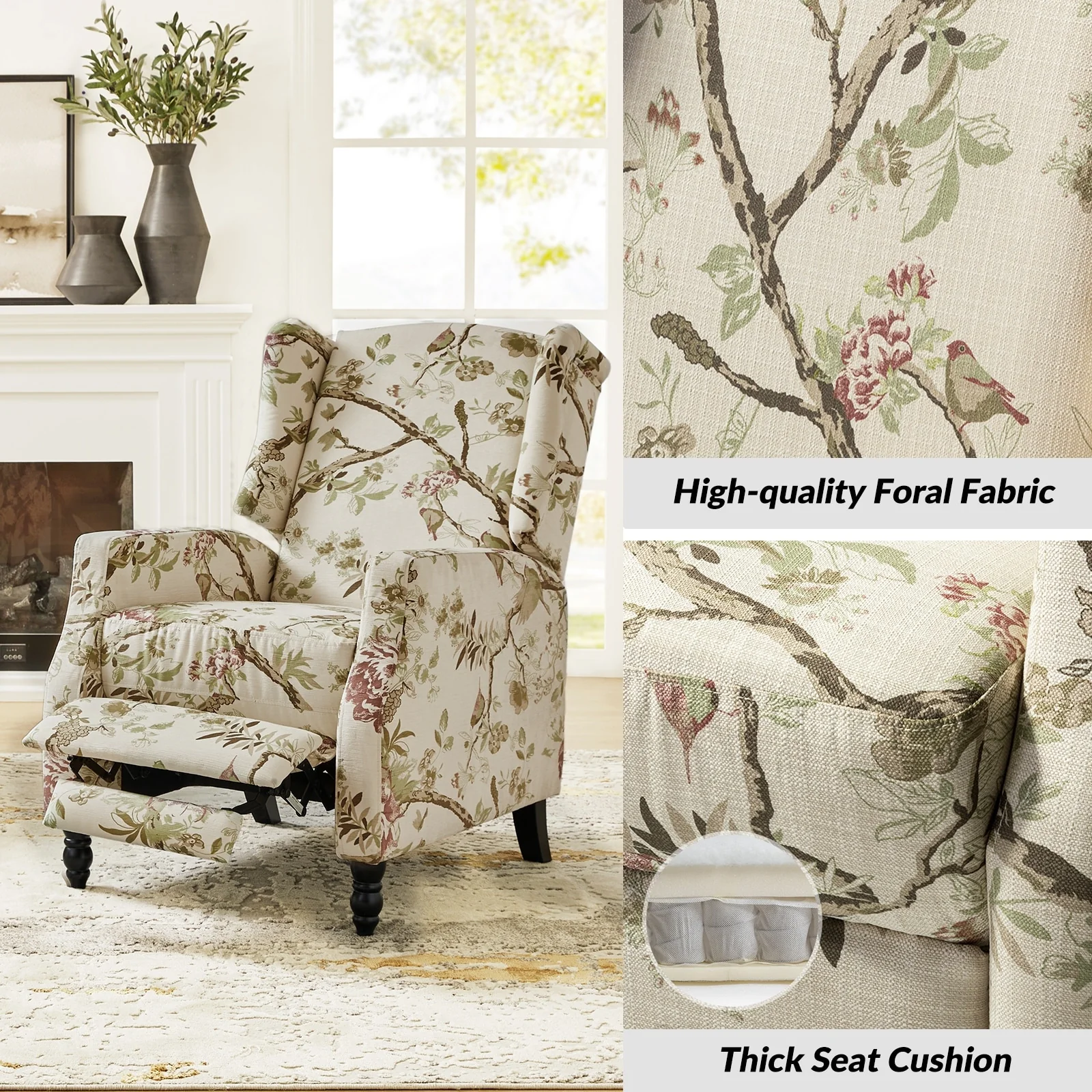 Damaris Mid-Century Modern Manual Pushback Recliner with Wingback Design by HULALA HOME