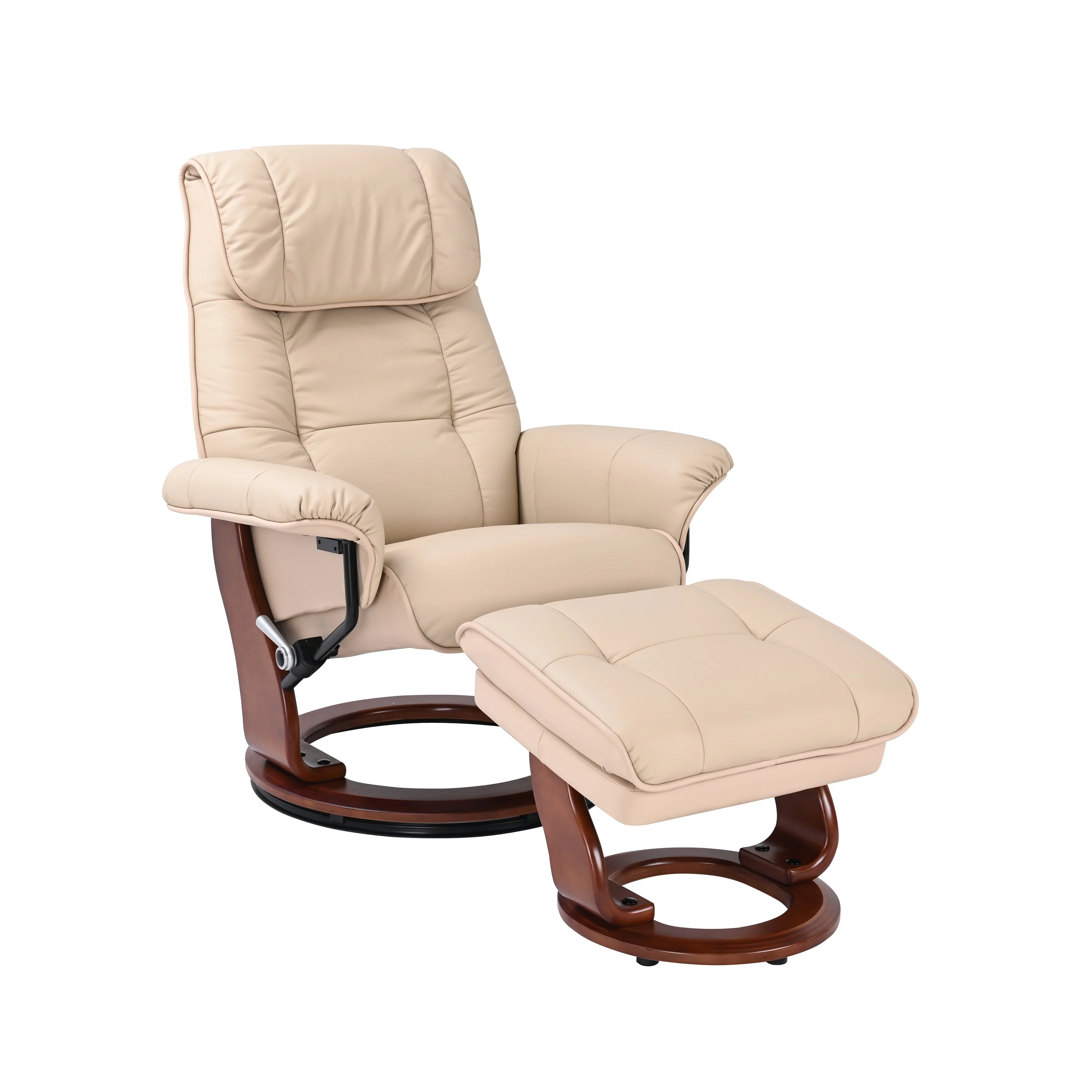 Leather Swivel Recliner with Matching Storage Ottoman