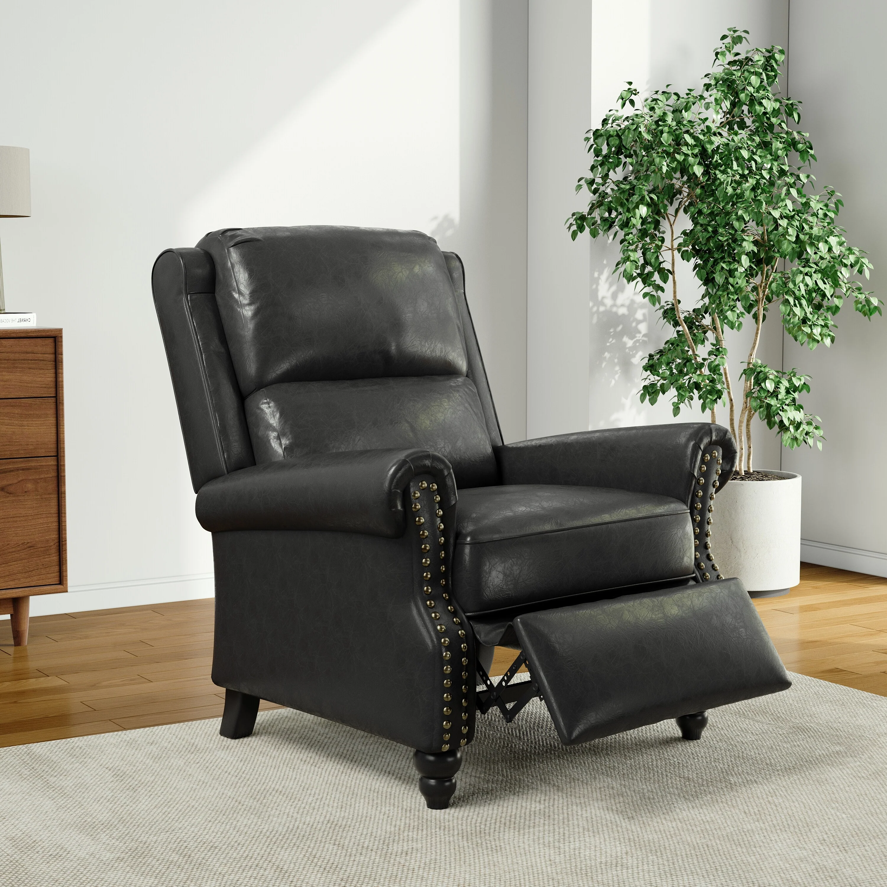 Alisa 35'' W Vegan Leather/ Linen Glider Push Back Recliner Chair