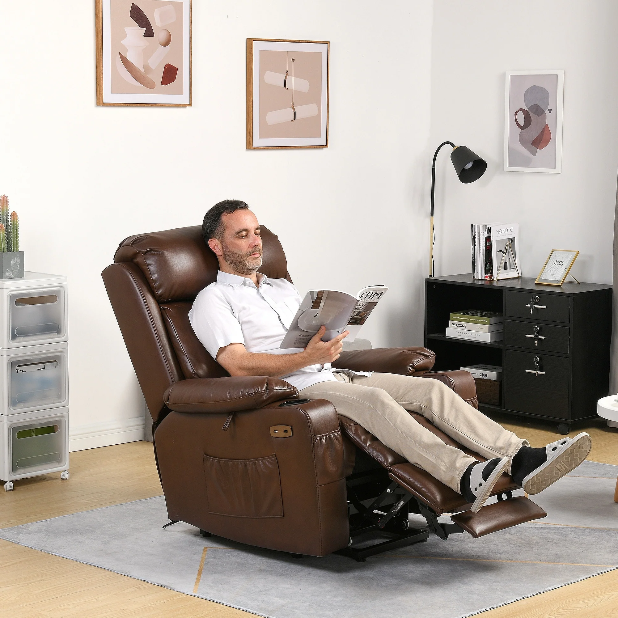 Modern Reclining Chair Faux Leather Massage