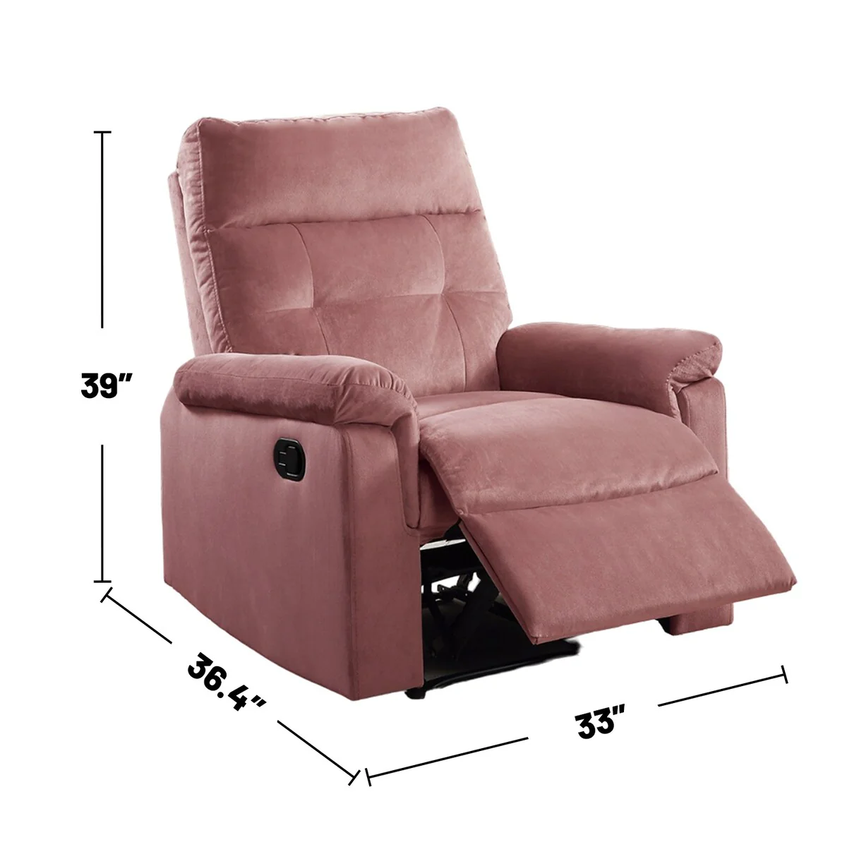 Velvet Upholstered Manual Motion Single Recliner with Tufted Back