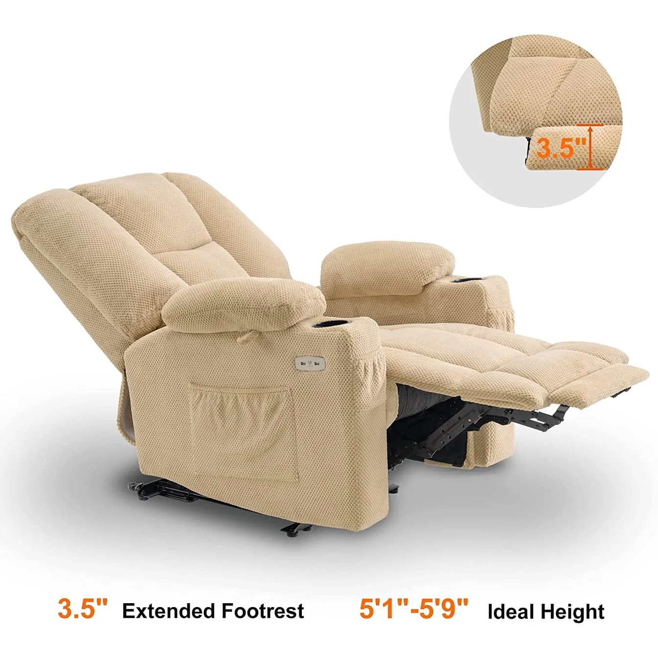 MCombo Electric Power?Recliner Chair with Massage  Heat, Plush Fabric 8015