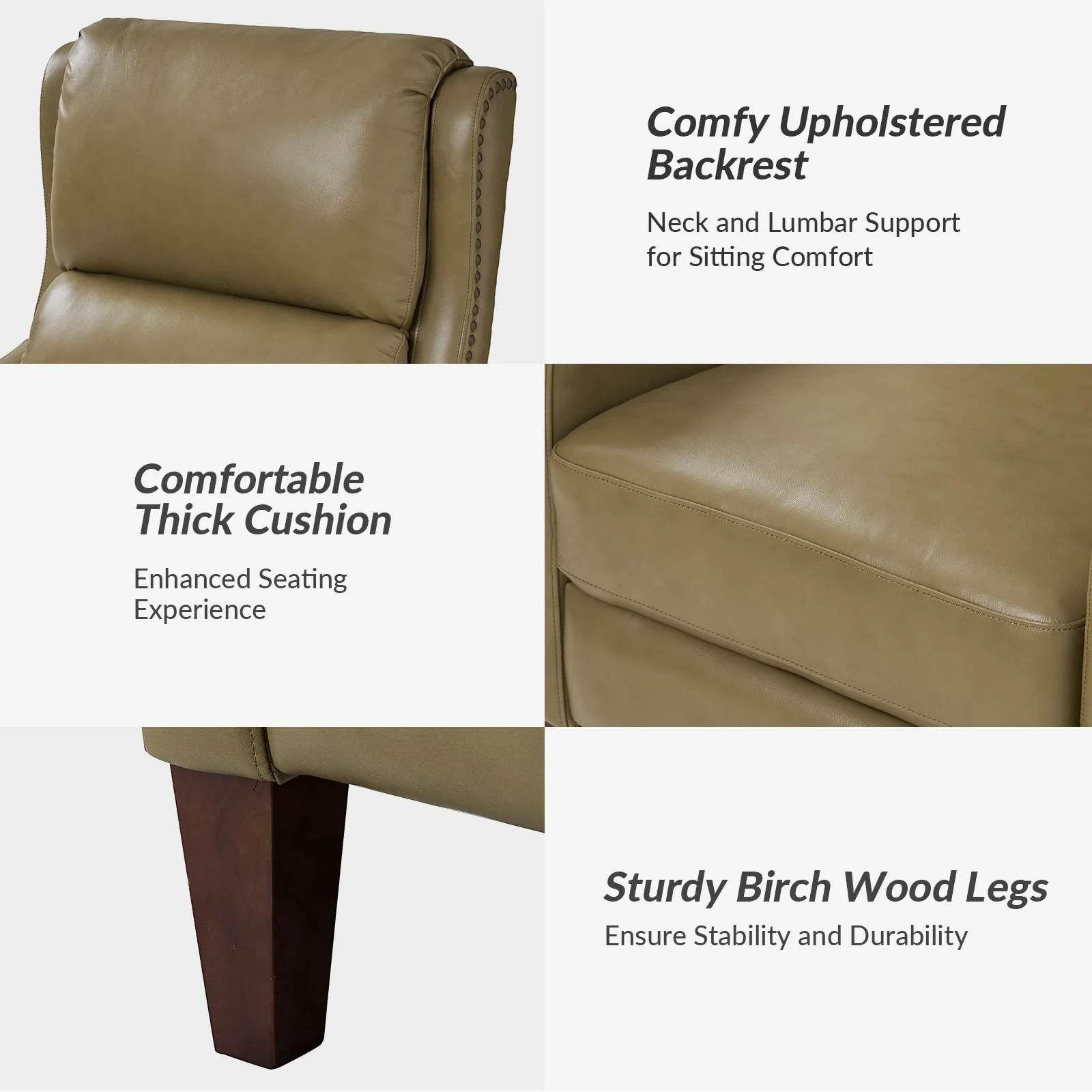 Brigida Modern Genuine Leather Nailhead Trim Recliner with Adjustable Footrest Set of 2 by HULALA HOME