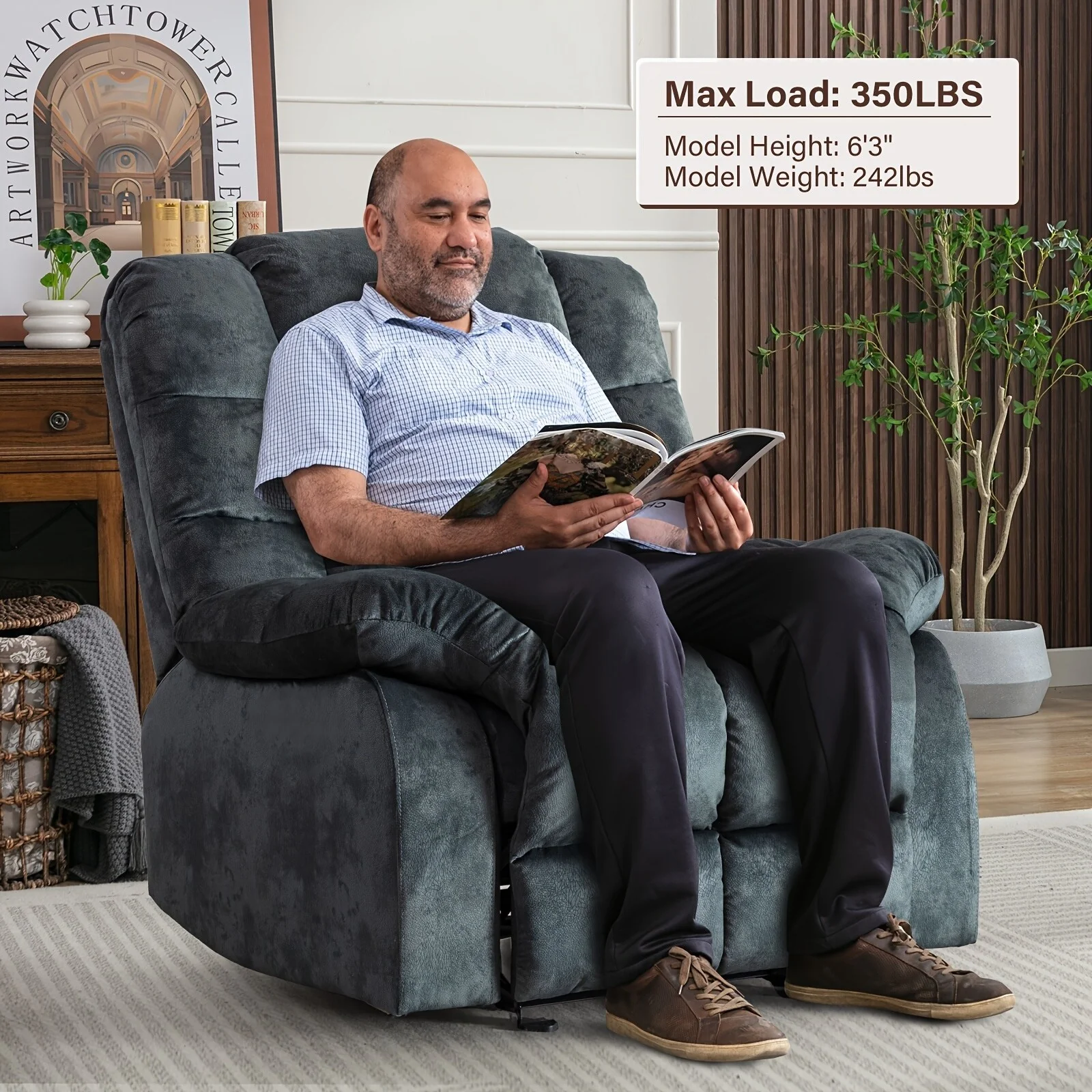 Manual Recliner Overstuffed Breathable Fabric Sofa for Living Room