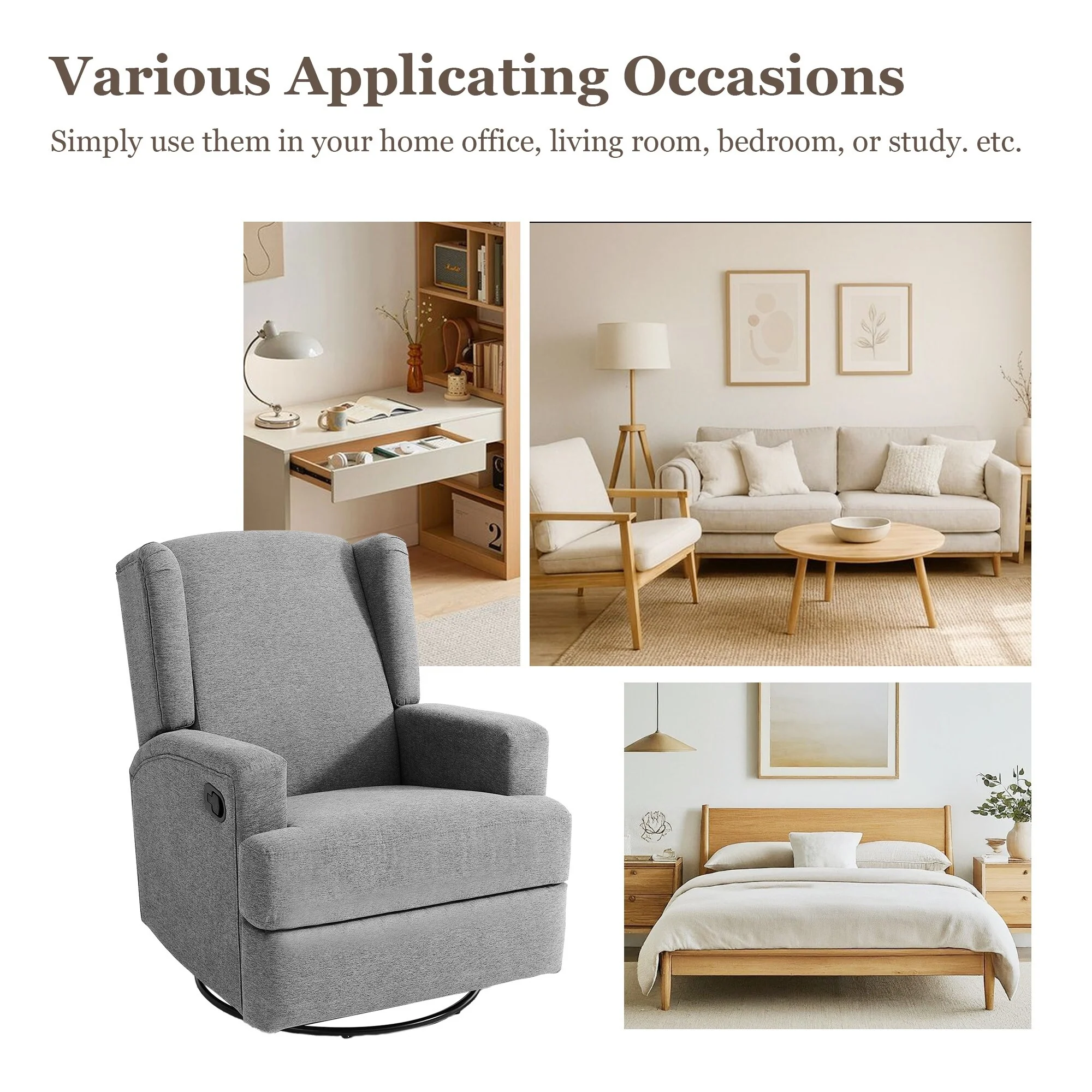 31'' W Wingback Manual Glider Swivel Rocker Recliner Nursery Chair