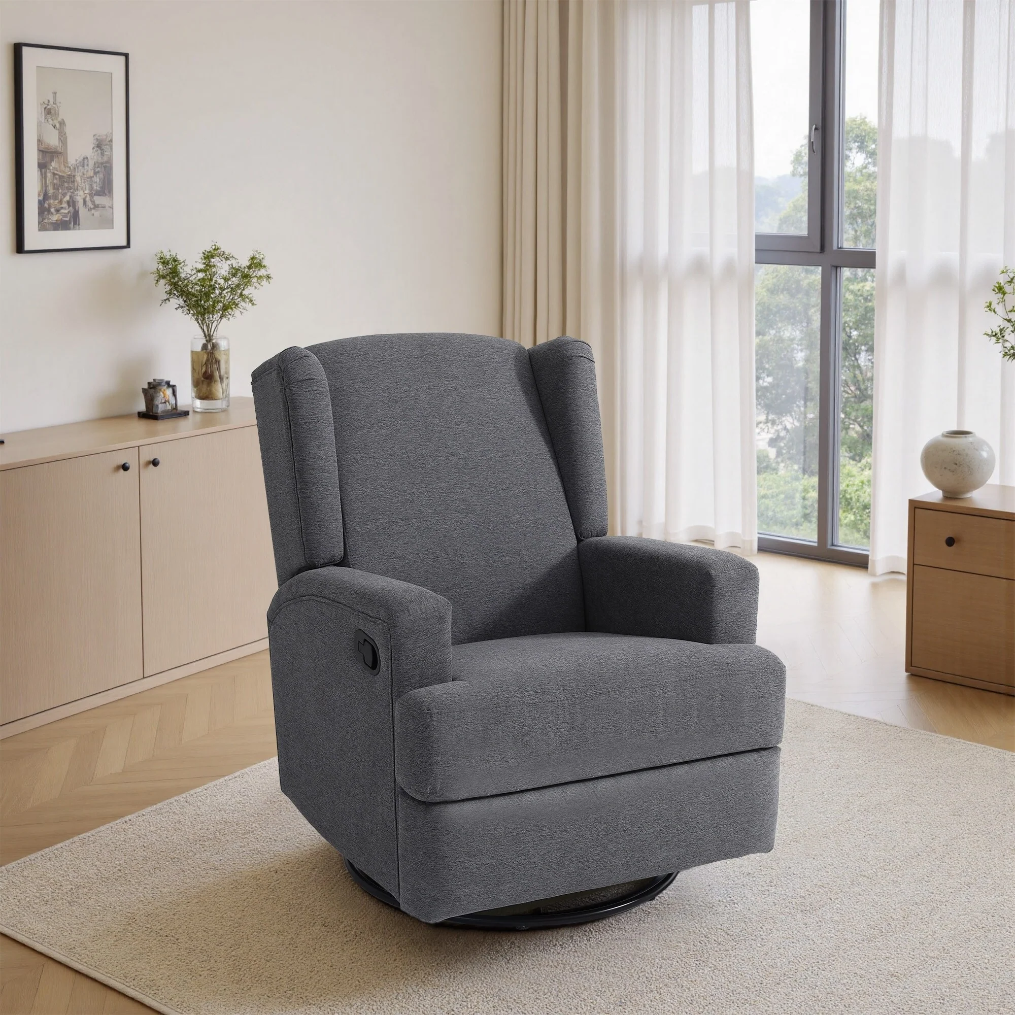 31'' W Wingback Manual Glider Swivel Rocker Recliner Nursery Chair