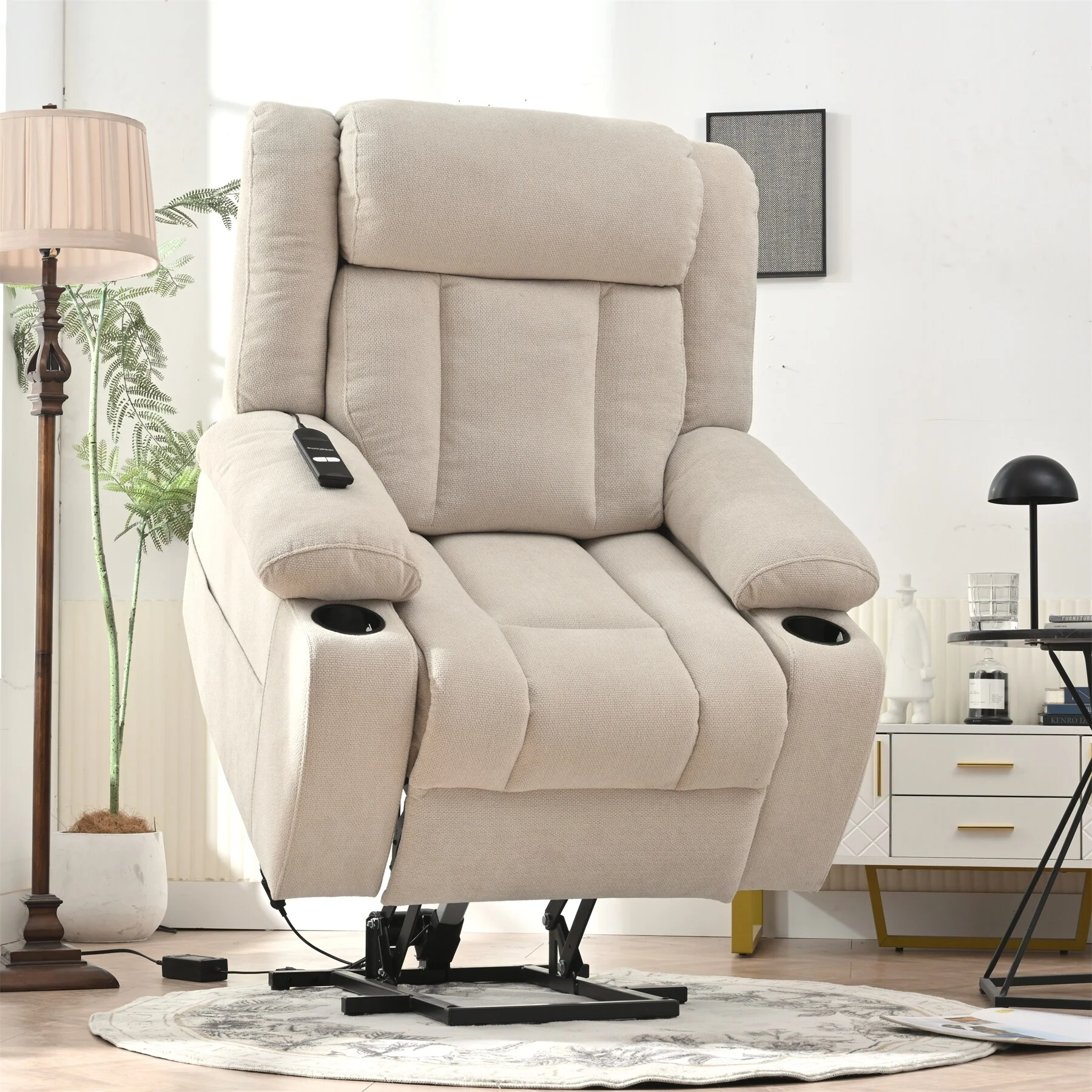 Power Lift Recliner Chair for Elderly, Classic Single Sofa with 2 Cup Holders,Side Pockets,Remote Control